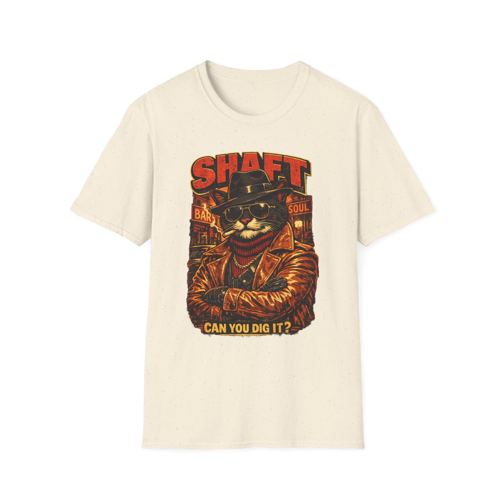 T-Shirt — Retro 'Shaft' Cat Design "Can You Dig It?" Vintage Blaxploitation Style