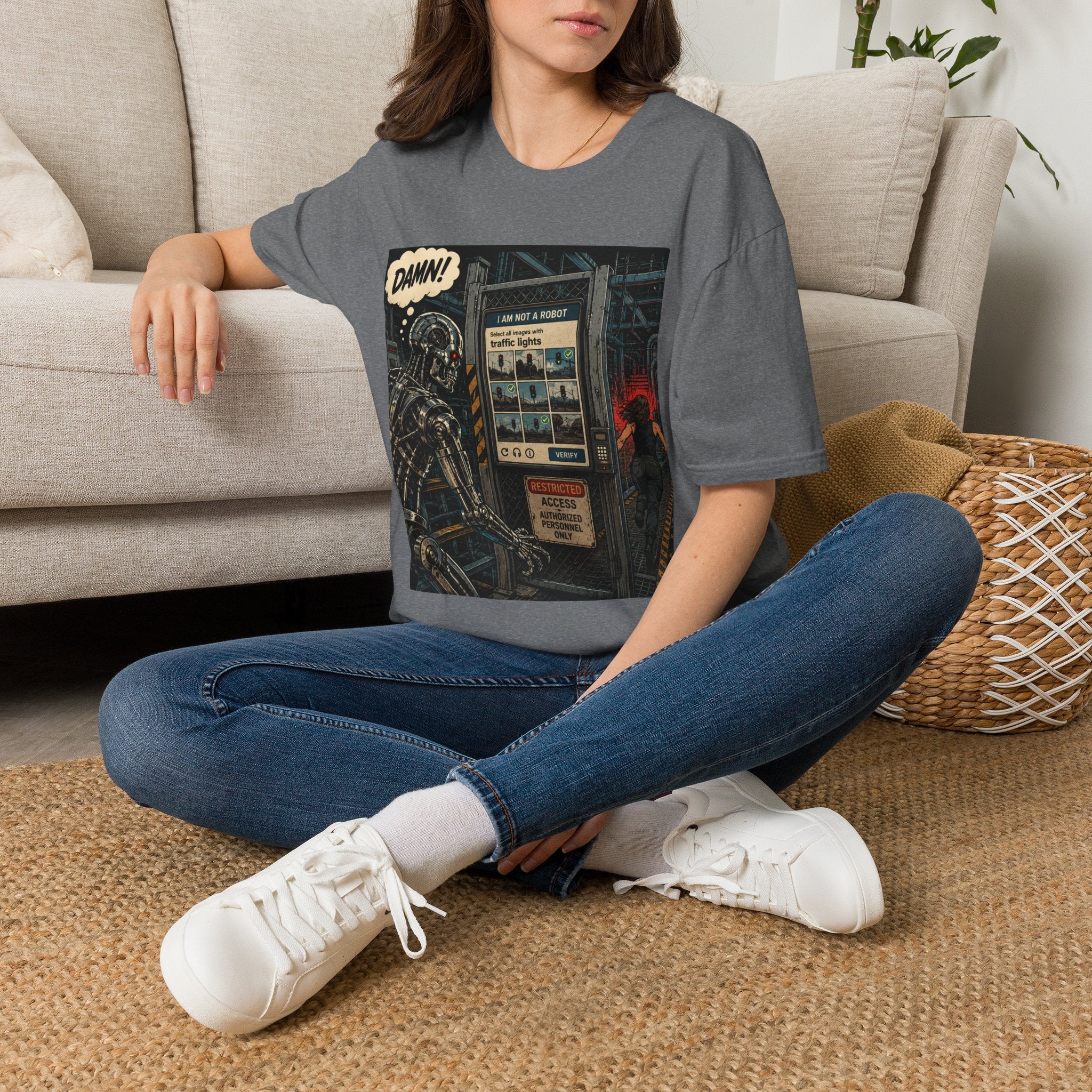 Retro Robot Comic T-Shirt — "DAMN! I Am Not a Robot" Graphic Tee