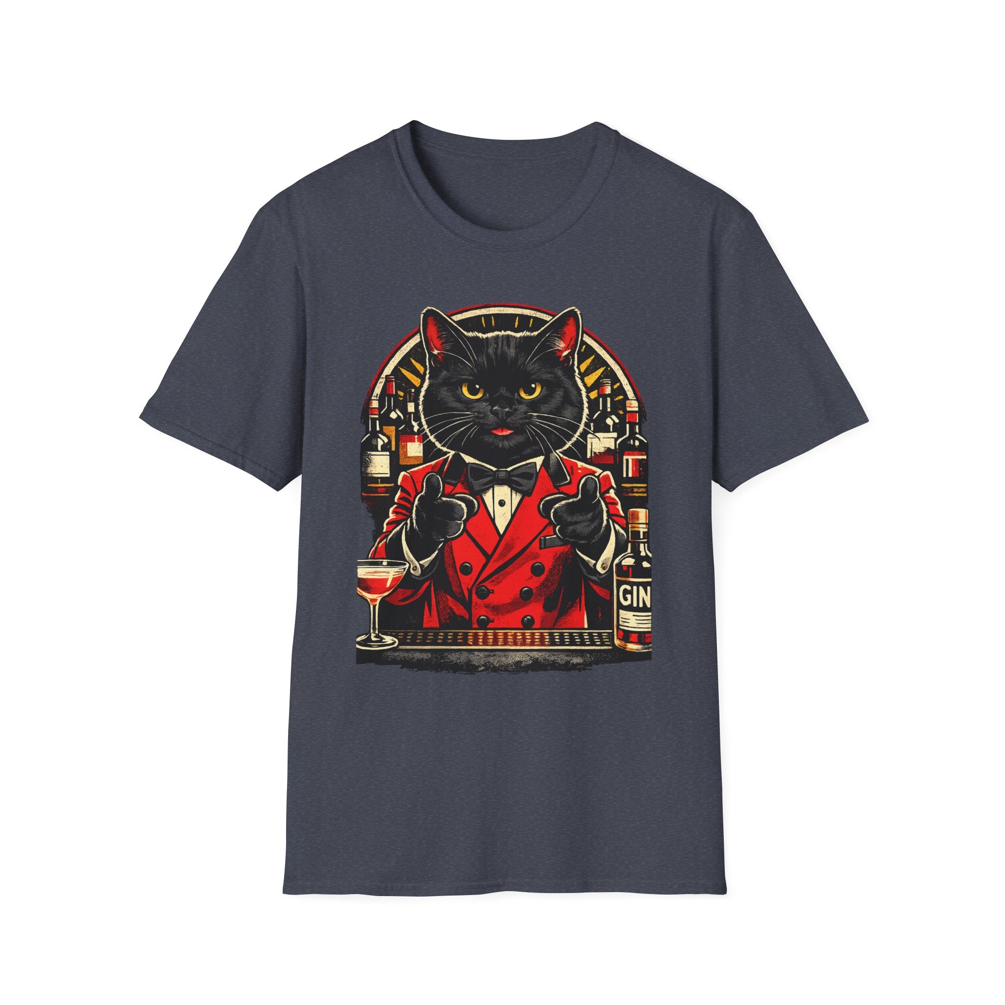Isaac Cat Bartender T-Shirt — Vintage Gin Lounge Cat Design