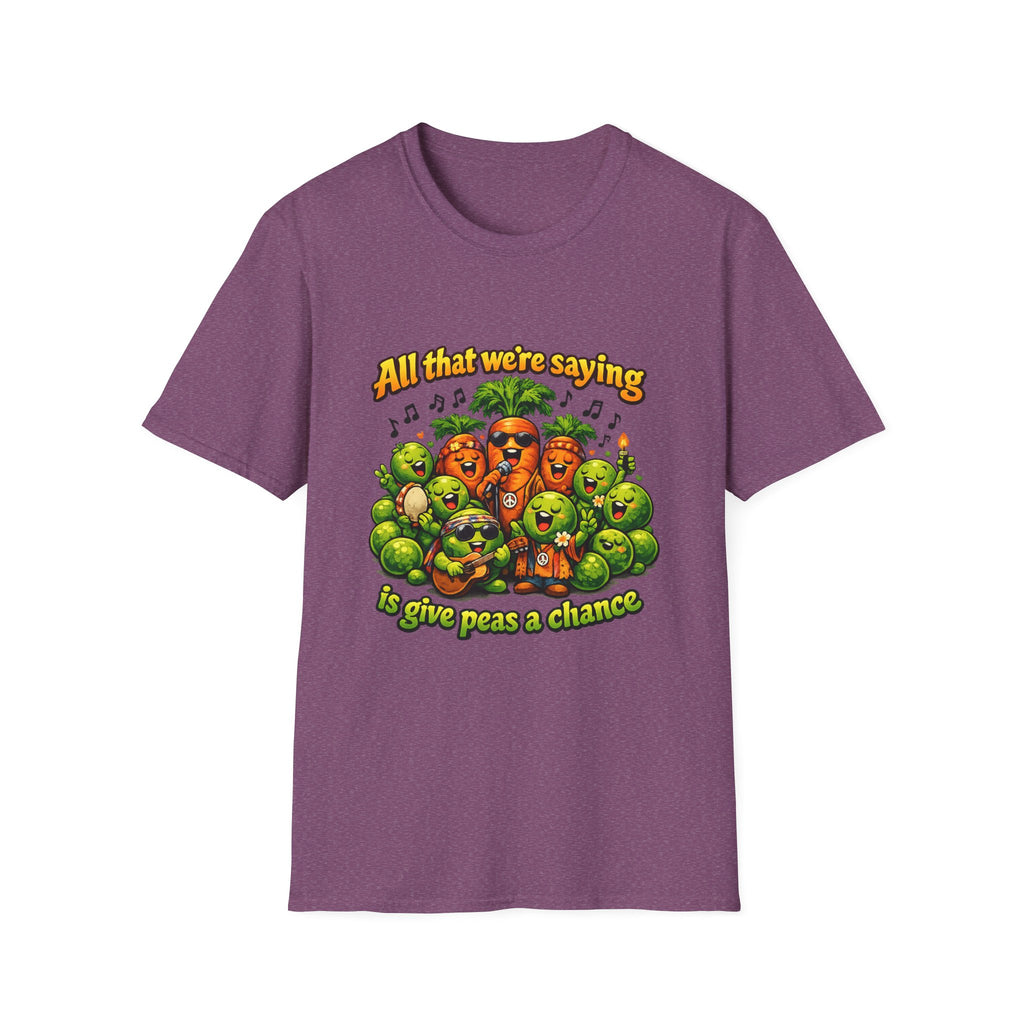 Give Peas a Chance Funny Vegetable Pun T-Shirt | Singing Peas & Carrots Retro Graphic Tee