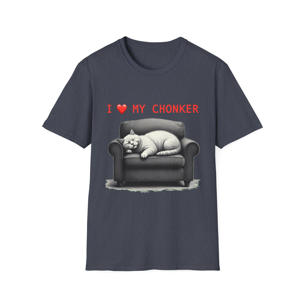 I Heart My Chonker Unisex Softstyle T-Shirt, Fat Cat Lover Tee, Plus Size Animal Shirt, Funny Kitty Graphic Top, Cat Mom/Dad Gift