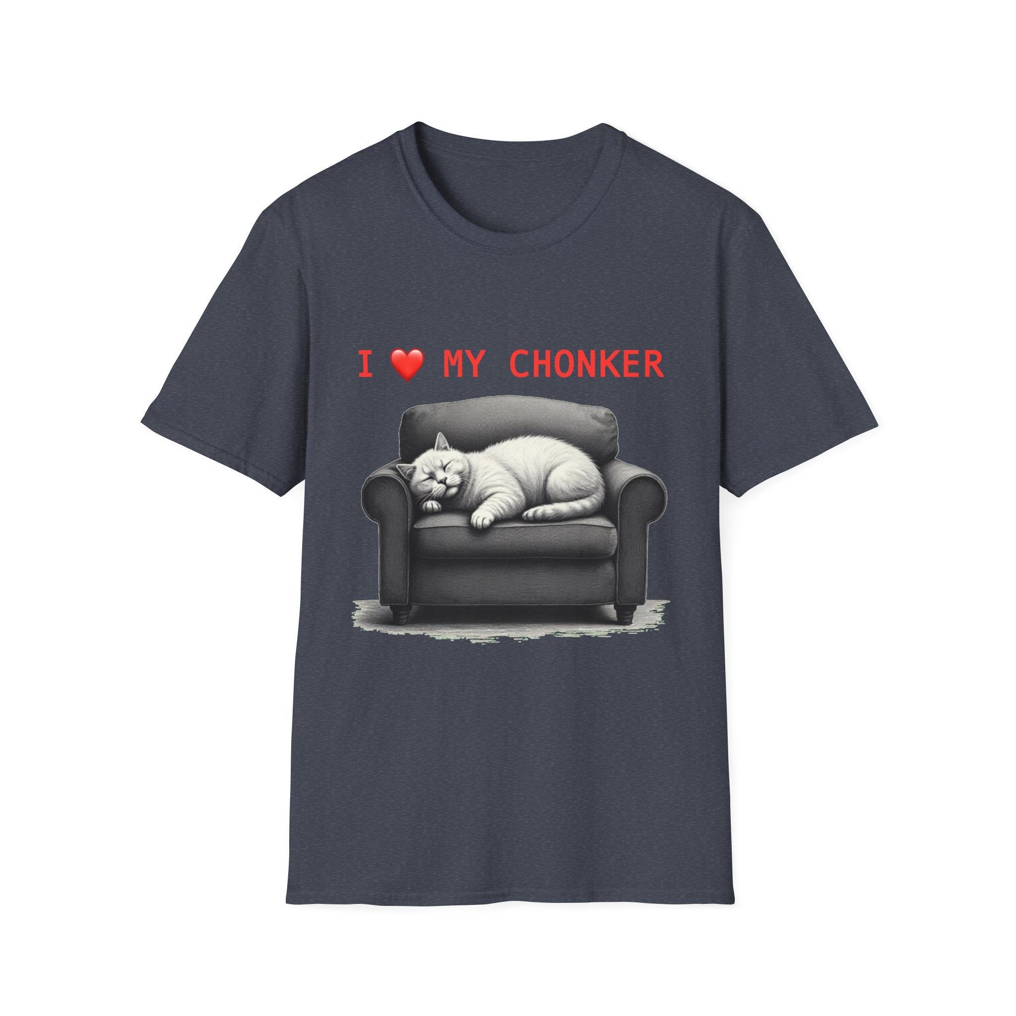 I Heart My Chonker Unisex Softstyle T-Shirt, Fat Cat Lover Tee, Plus Size Animal Shirt, Funny Kitty Graphic Top, Cat Mom/Dad Gift