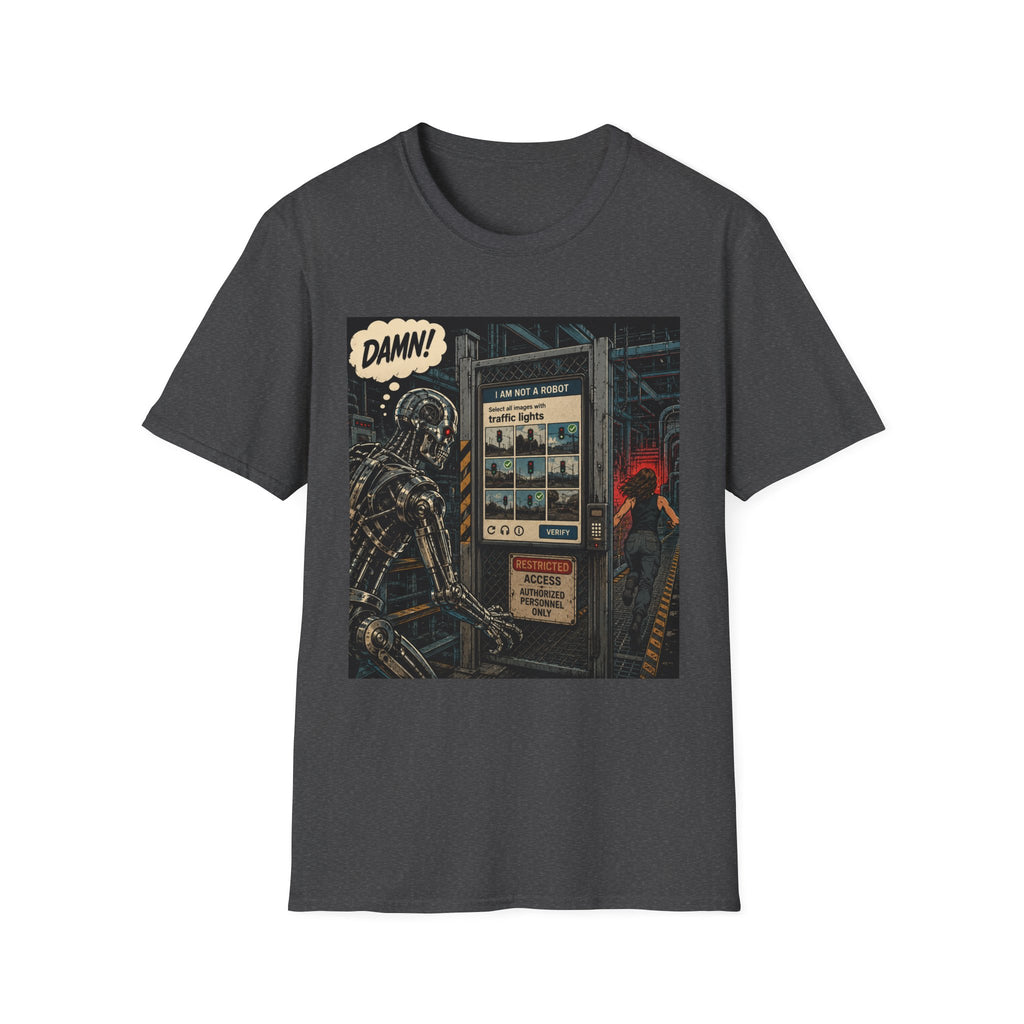 Retro Robot Comic T-Shirt — "DAMN! I Am Not a Robot" Graphic Tee