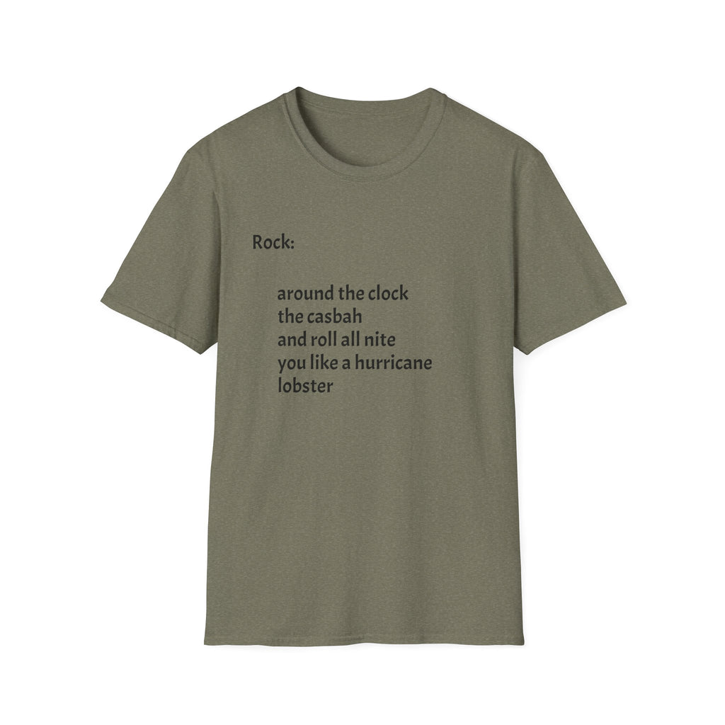 Lyrics Tee — Minimal 'Rock: around the clock the casbah' Song Lyric T-Shirt