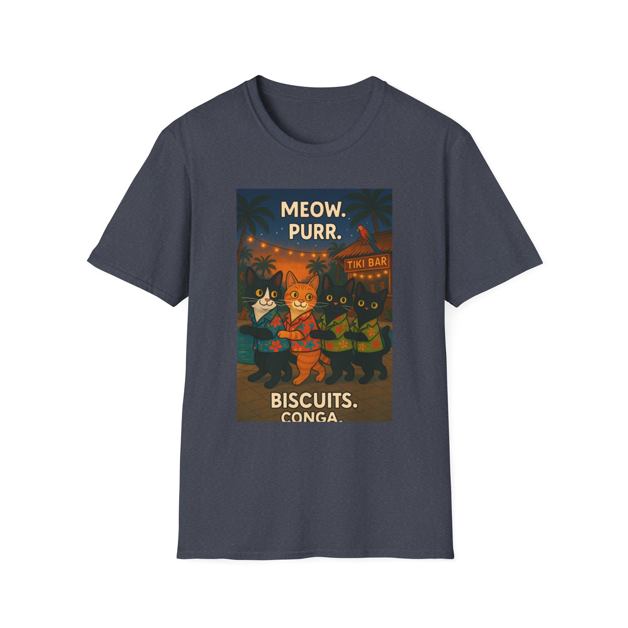 Meow Purr Biscuits Conga Unisex T-Shirt, Cat Lover Tee, Funny Graphic Shirt, Softstyle Top, Animal Print Clothing