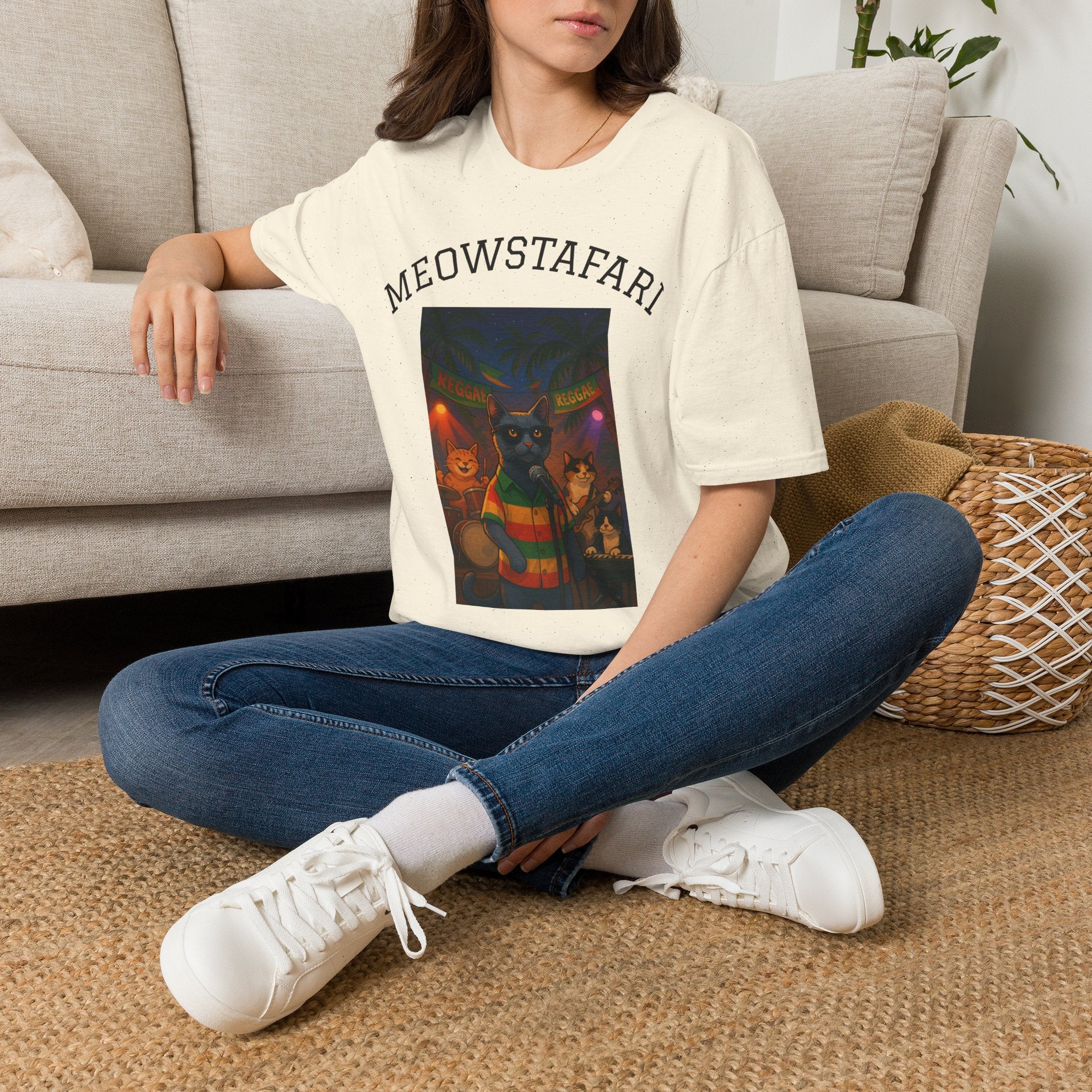 Reggae Cats Unisex Softstyle T-Shirt, Meowstafari Tee, Cat Lovers Shirt, Music Festival Apparel, Rasta Feline Top