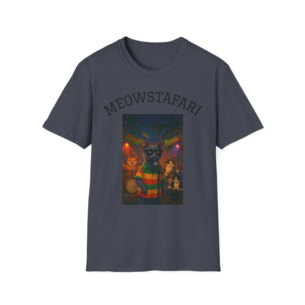 Reggae Cats Unisex Softstyle T-Shirt, Meowstafari Tee, Cat Lovers Shirt, Music Festival Apparel, Rasta Feline Top