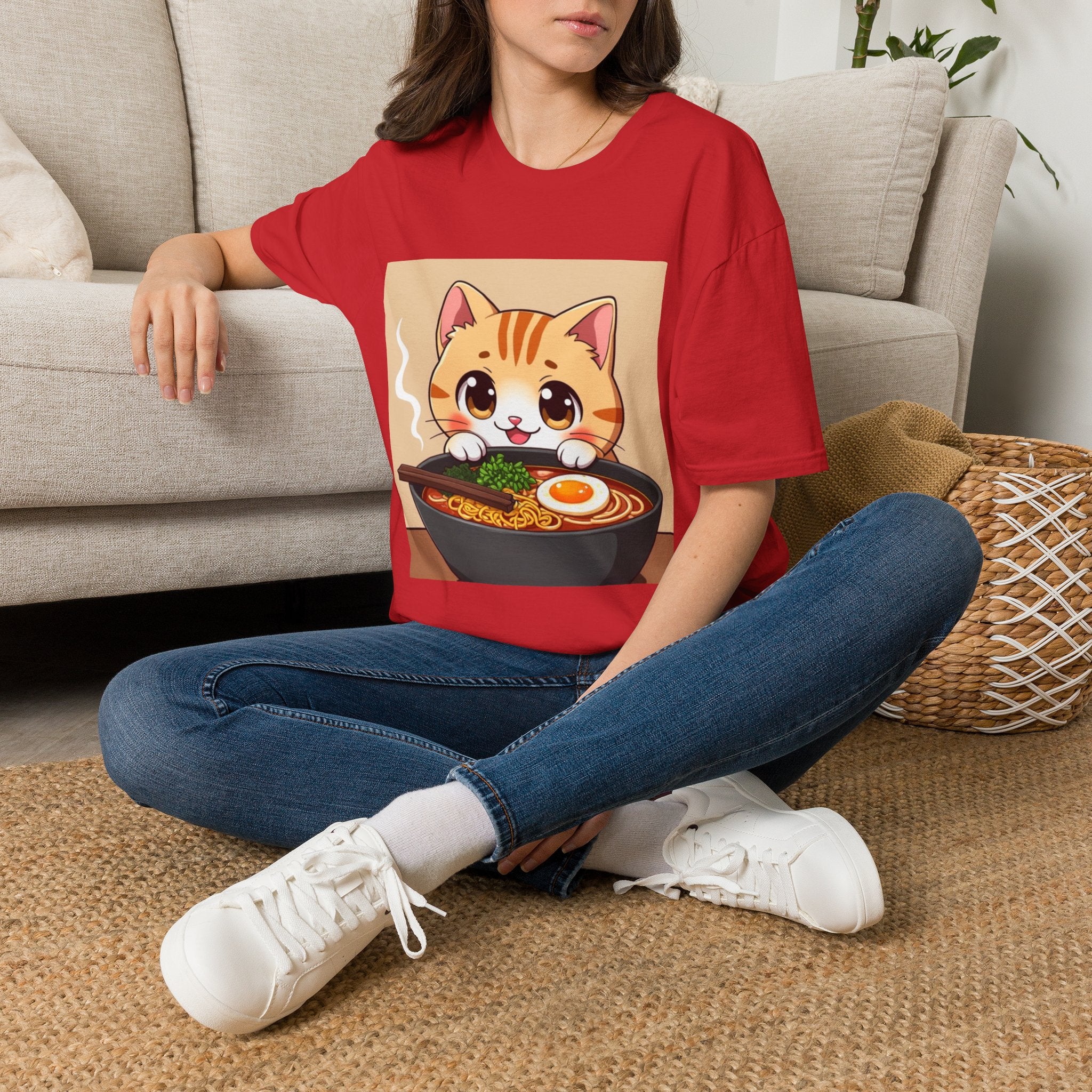 Kawaii Cat with Ramen Bowl T-Shirt | Cute Neko Ramen Tee