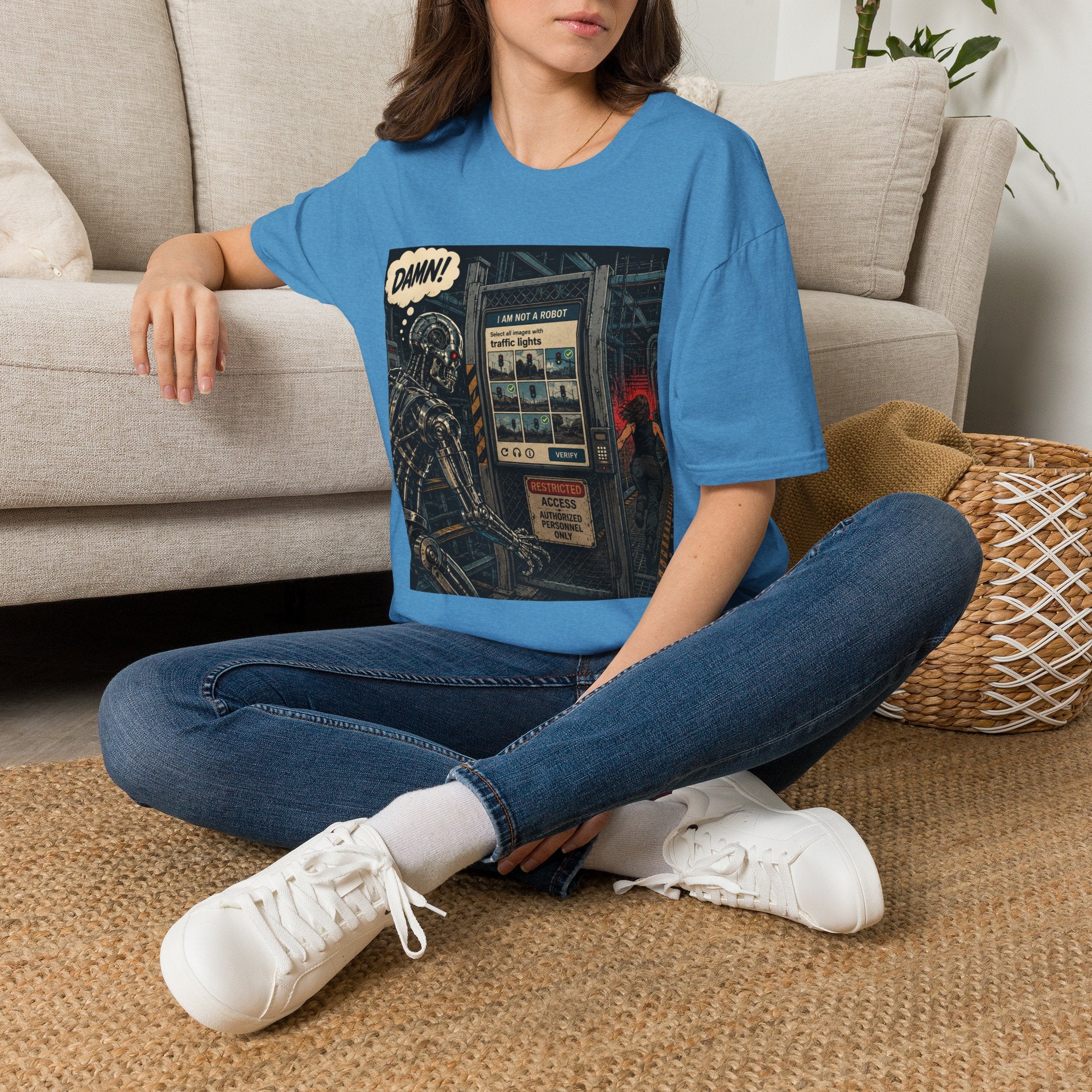 Retro Robot Comic T-Shirt — "DAMN! I Am Not a Robot" Graphic Tee