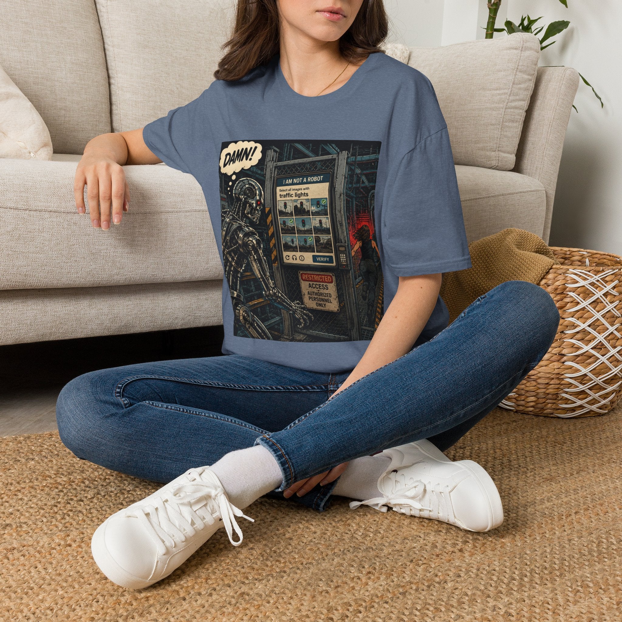 Retro Robot Comic T-Shirt — "DAMN! I Am Not a Robot" Graphic Tee