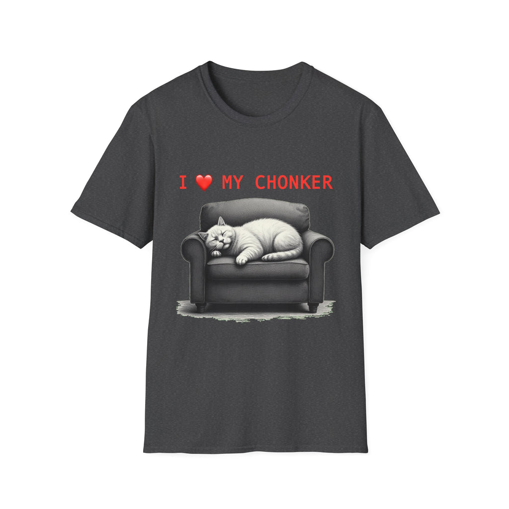 I Heart My Chonker Unisex Softstyle T-Shirt, Fat Cat Lover Tee, Plus Size Animal Shirt, Funny Kitty Graphic Top, Cat Mom/Dad Gift
