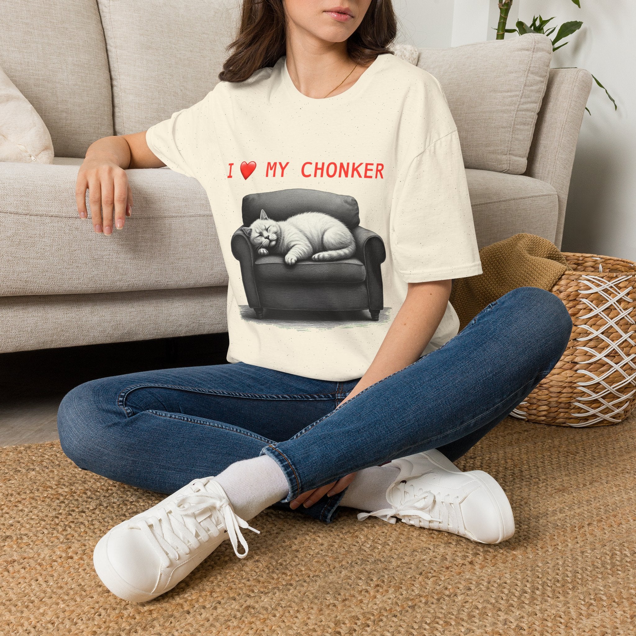 I Heart My Chonker Unisex Softstyle T-Shirt, Fat Cat Lover Tee, Plus Size Animal Shirt, Funny Kitty Graphic Top, Cat Mom/Dad Gift