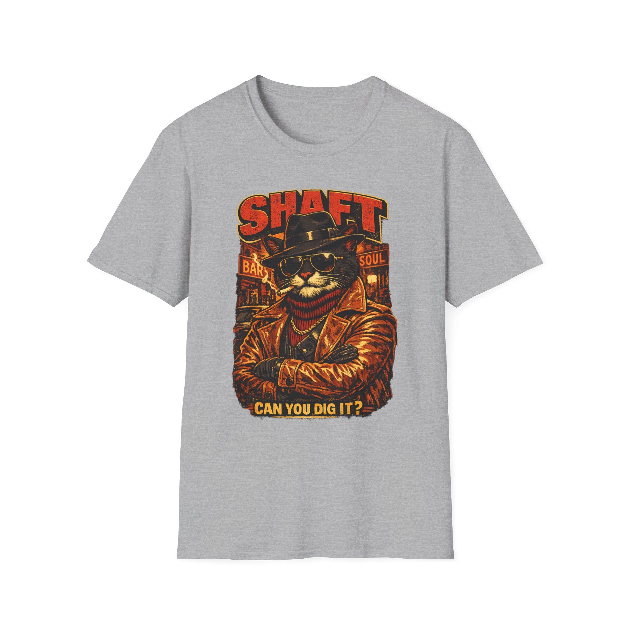 T-Shirt — Retro 'Shaft' Cat Design "Can You Dig It?" Vintage Blaxploitation Style