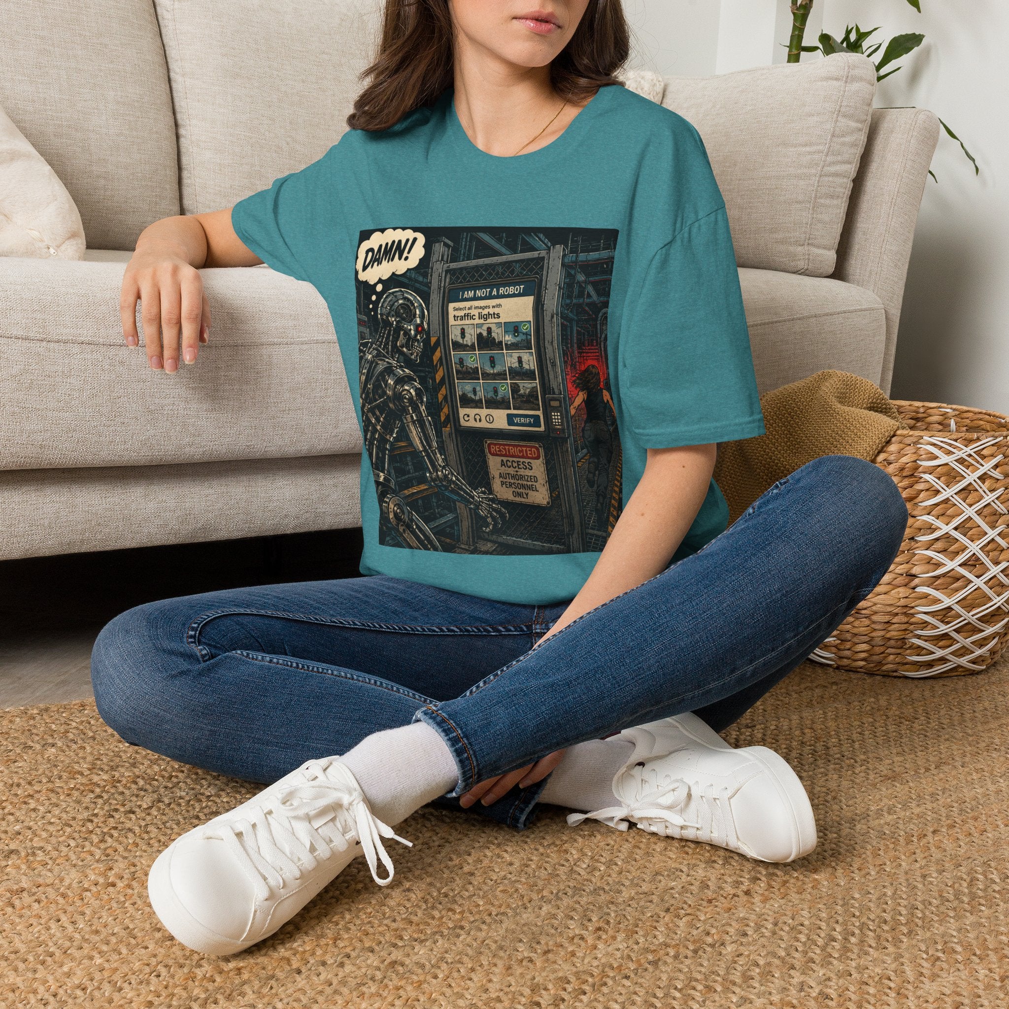Retro Robot Comic T-Shirt — "DAMN! I Am Not a Robot" Graphic Tee