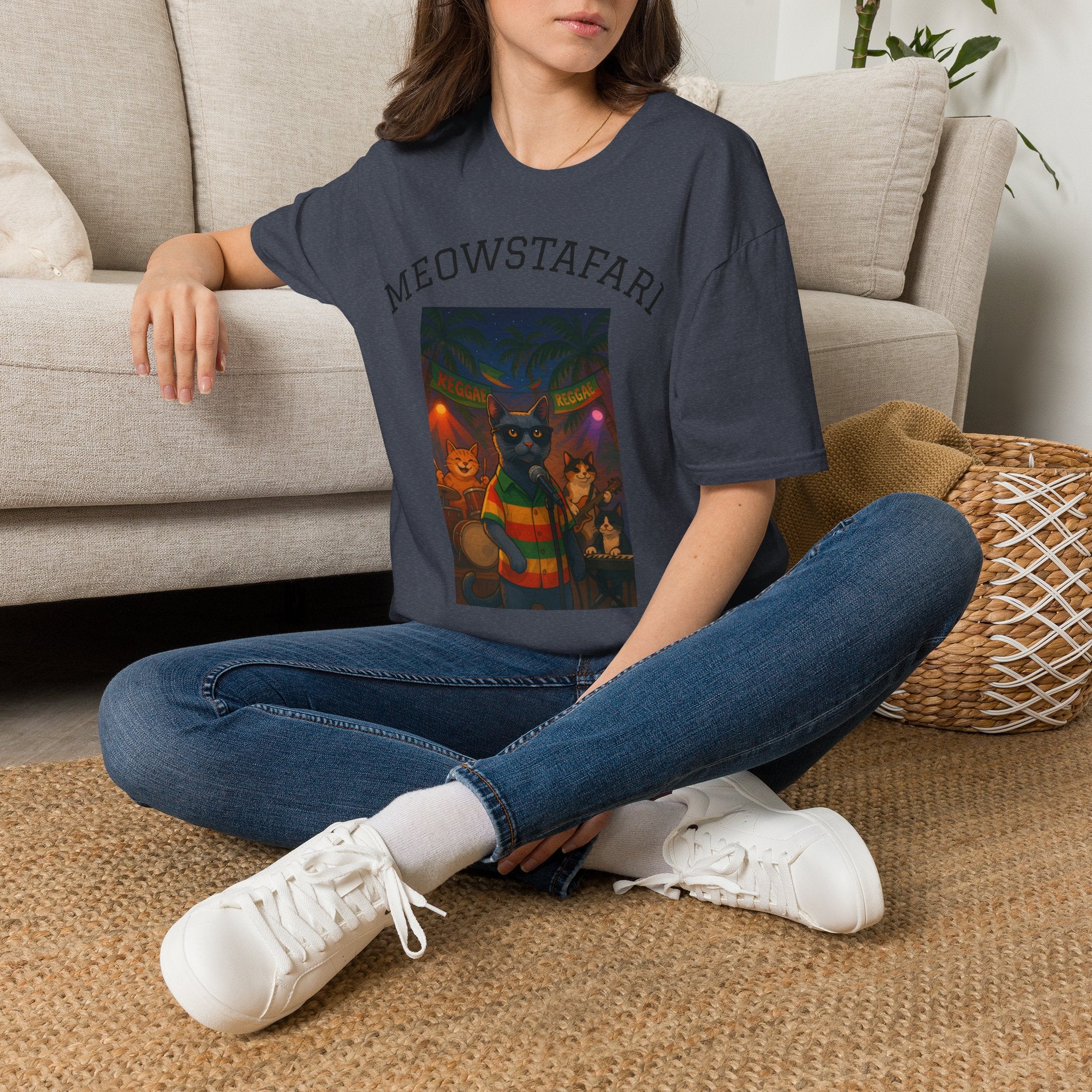 Reggae Cats Unisex Softstyle T-Shirt, Meowstafari Tee, Cat Lovers Shirt, Music Festival Apparel, Rasta Feline Top