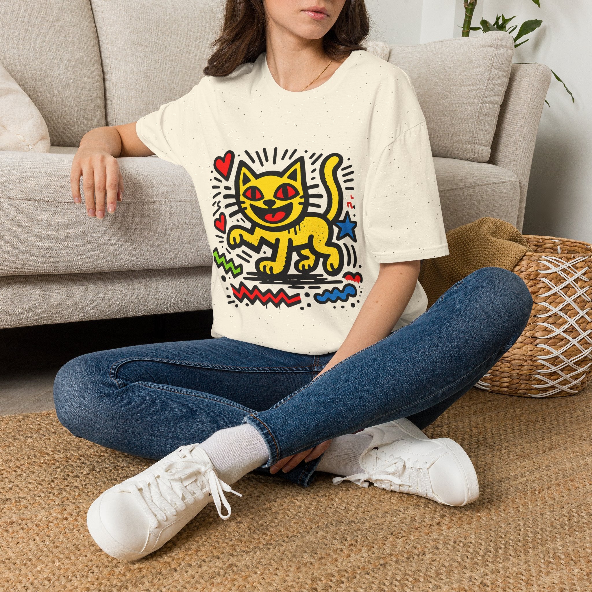 Playful Pop Art Cat T-Shirt | Colorful Retro Graphic Tee