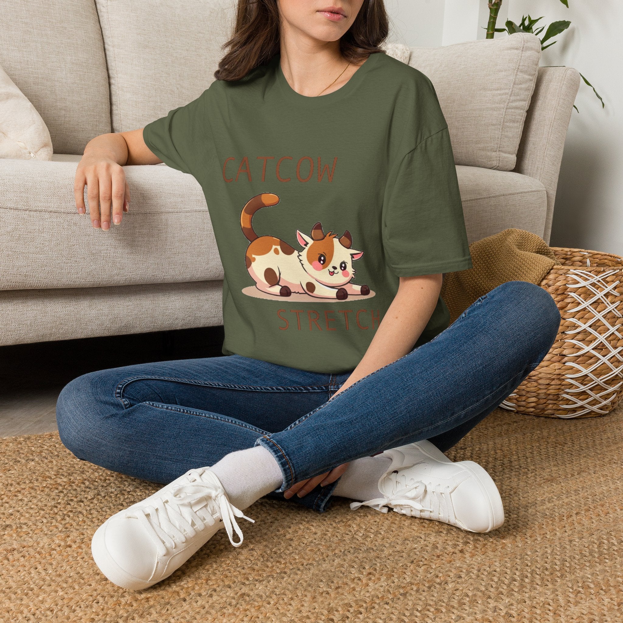 Catcow Stretch T-Shirt | Cute Calico Cat Illustration
