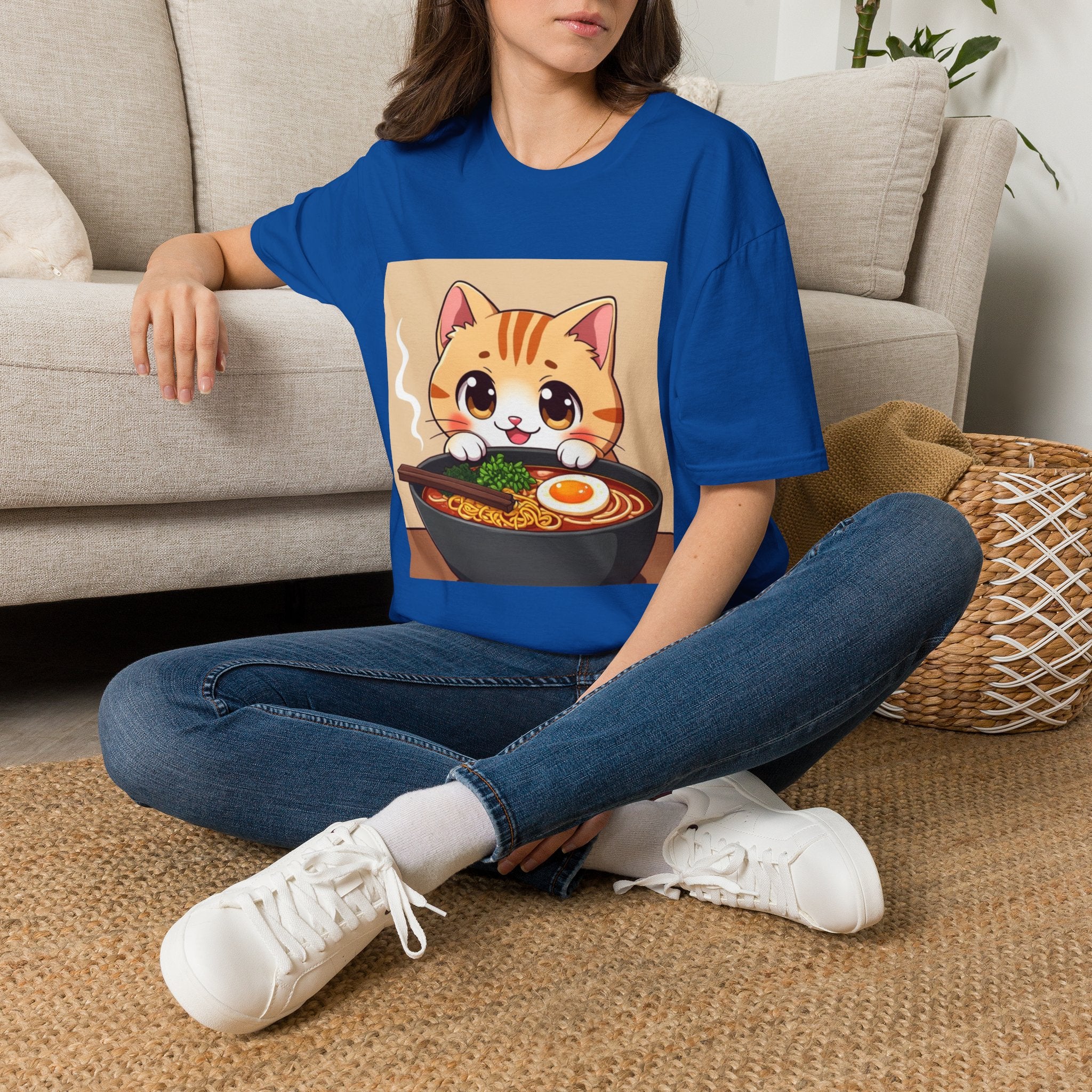 Kawaii Cat with Ramen Bowl T-Shirt | Cute Neko Ramen Tee