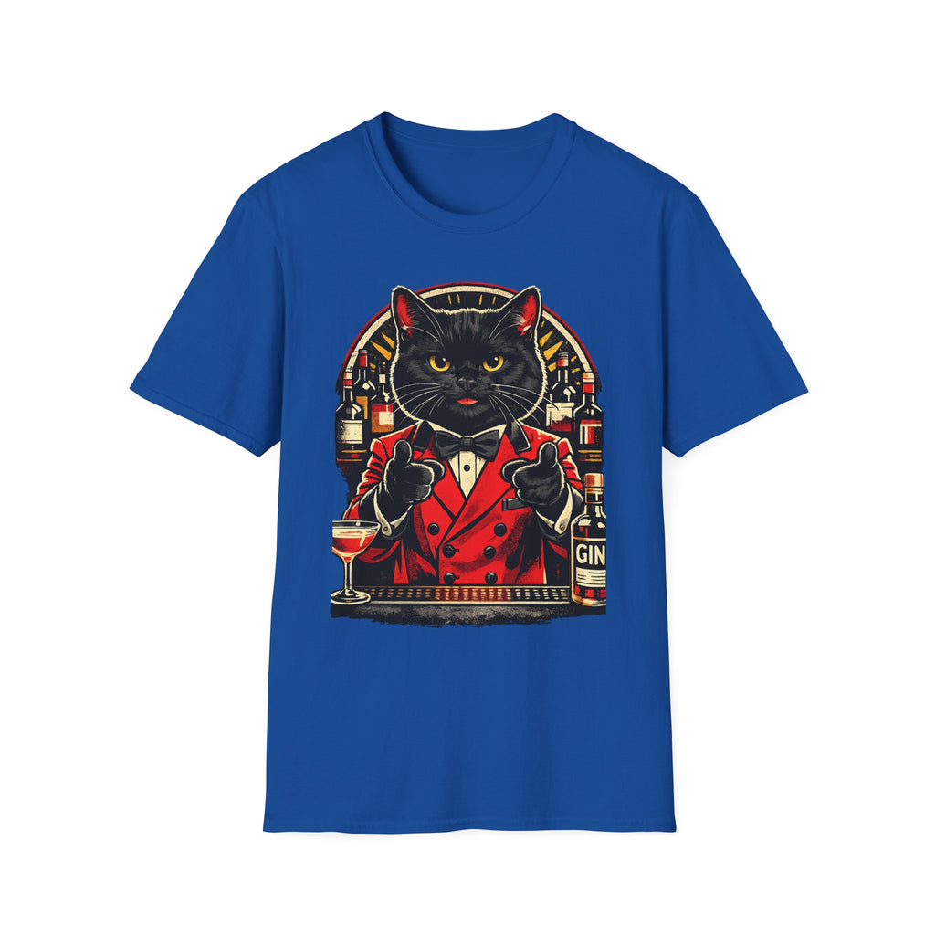 Isaac Cat Bartender T-Shirt — Vintage Gin Lounge Cat Design
