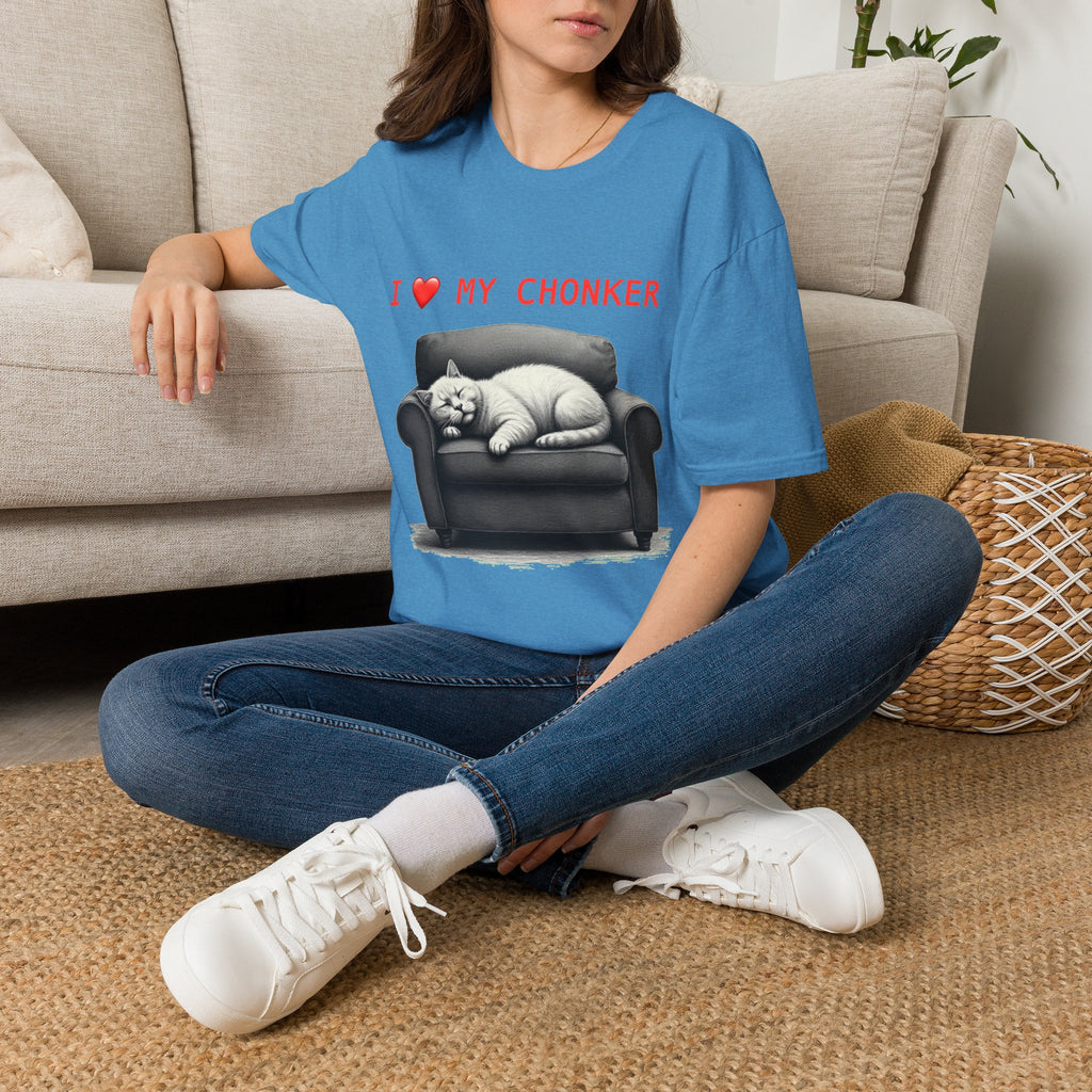 I Heart My Chonker Unisex Softstyle T-Shirt, Fat Cat Lover Tee, Plus Size Animal Shirt, Funny Kitty Graphic Top, Cat Mom/Dad Gift