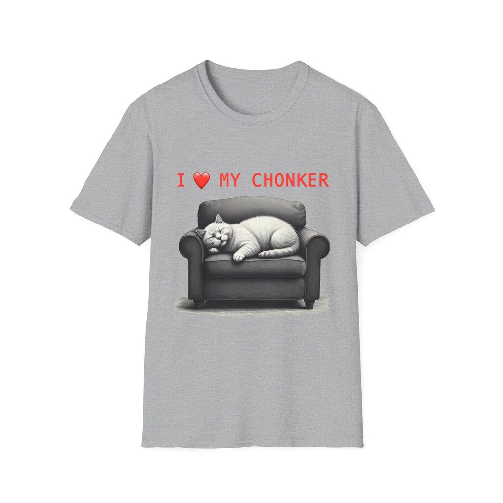 I Heart My Chonker Unisex Softstyle T-Shirt, Fat Cat Lover Tee, Plus Size Animal Shirt, Funny Kitty Graphic Top, Cat Mom/Dad Gift