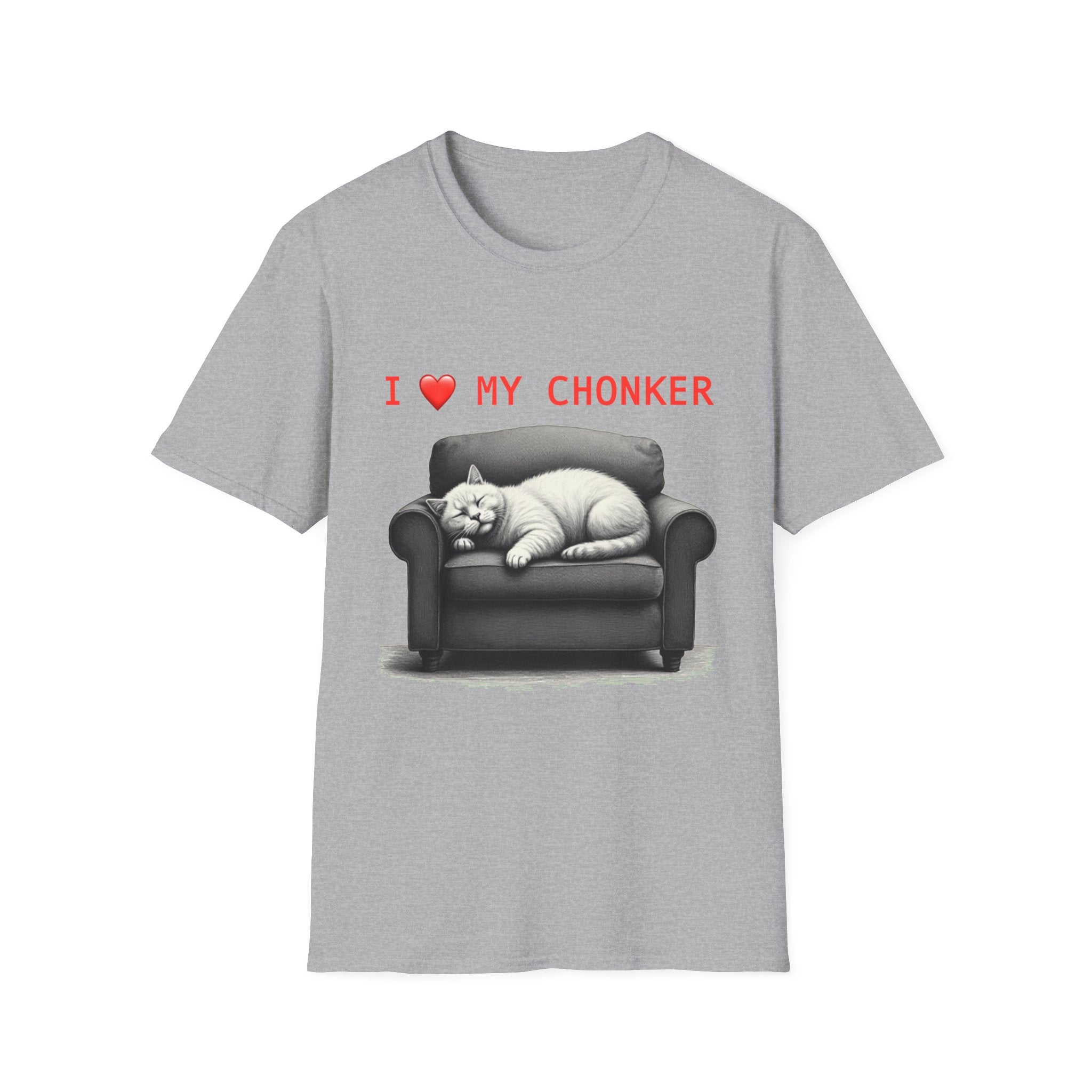 I Heart My Chonker Unisex Softstyle T-Shirt, Fat Cat Lover Tee, Plus Size Animal Shirt, Funny Kitty Graphic Top, Cat Mom/Dad Gift