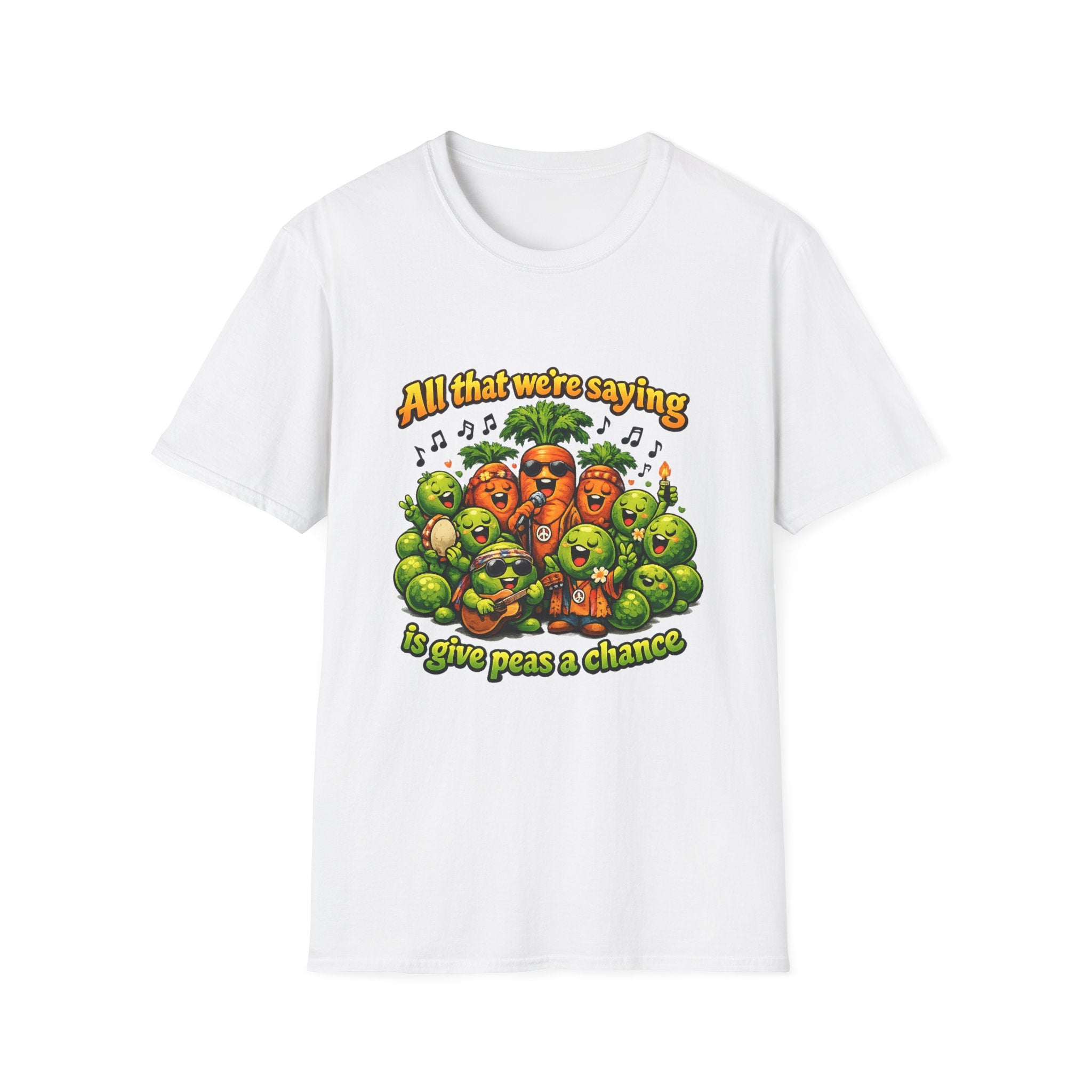 Give Peas a Chance Funny Vegetable Pun T-Shirt | Singing Peas & Carrots Retro Graphic Tee