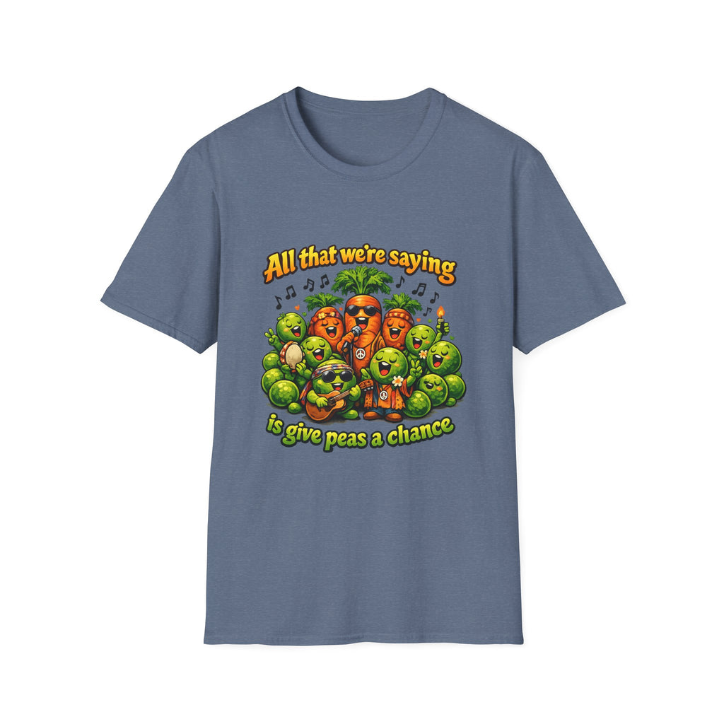 Give Peas a Chance Funny Vegetable Pun T-Shirt | Singing Peas & Carrots Retro Graphic Tee