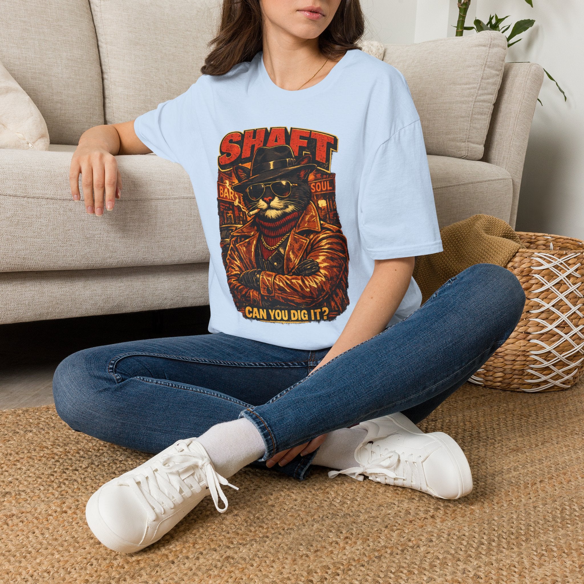 T-Shirt — Retro 'Shaft' Cat Design "Can You Dig It?" Vintage Blaxploitation Style