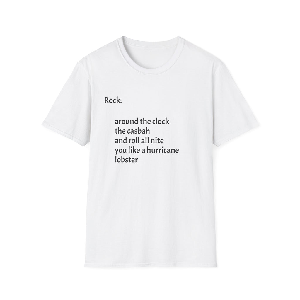 Lyrics Tee — Minimal 'Rock: around the clock the casbah' Song Lyric T-Shirt