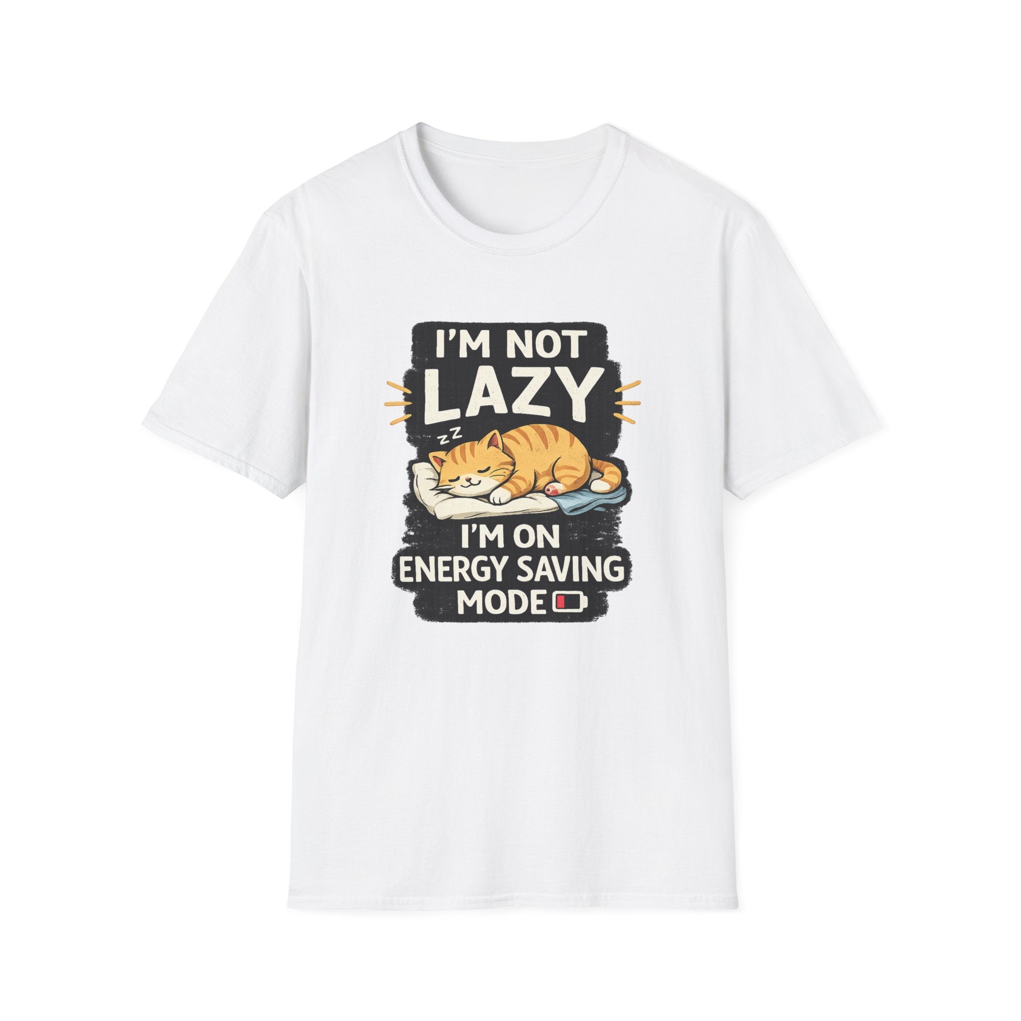 I'm Not Lazy Cat T-Shirt - "I'm On Energy Saving Mode" Funny Cat Graphic Tee