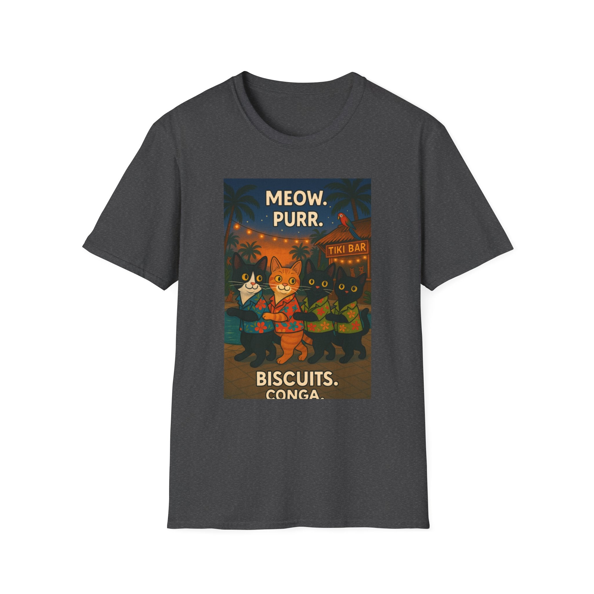 Meow Purr Biscuits Conga Unisex T-Shirt, Cat Lover Tee, Funny Graphic Shirt, Softstyle Top, Animal Print Clothing