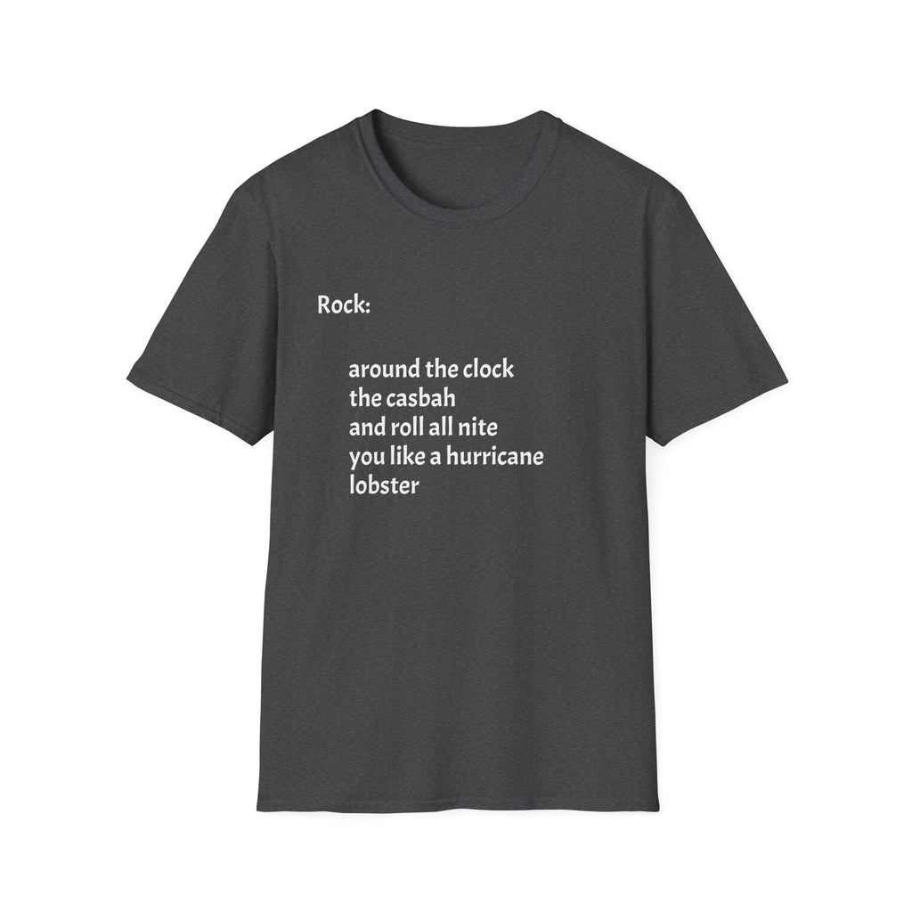 Lyrics Tee — Minimal 'Rock: around the clock the casbah' Song Lyric T-Shirt