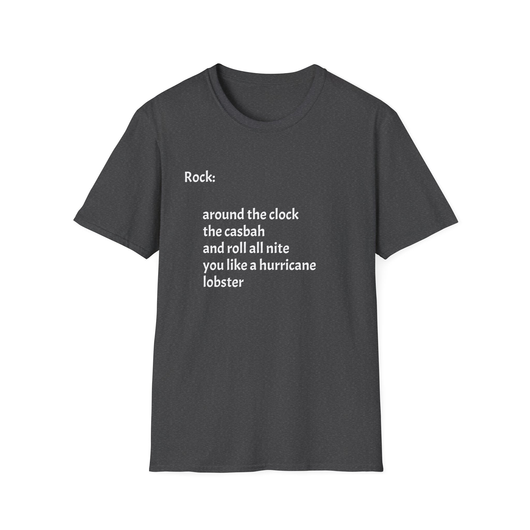 Lyrics Tee — Minimal 'Rock: around the clock the casbah' Song Lyric T-Shirt