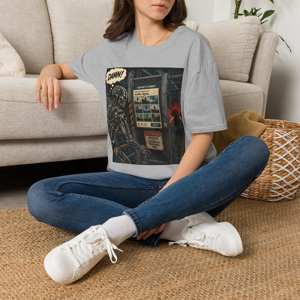 Retro Robot Comic T-Shirt — "DAMN! I Am Not a Robot" Graphic Tee
