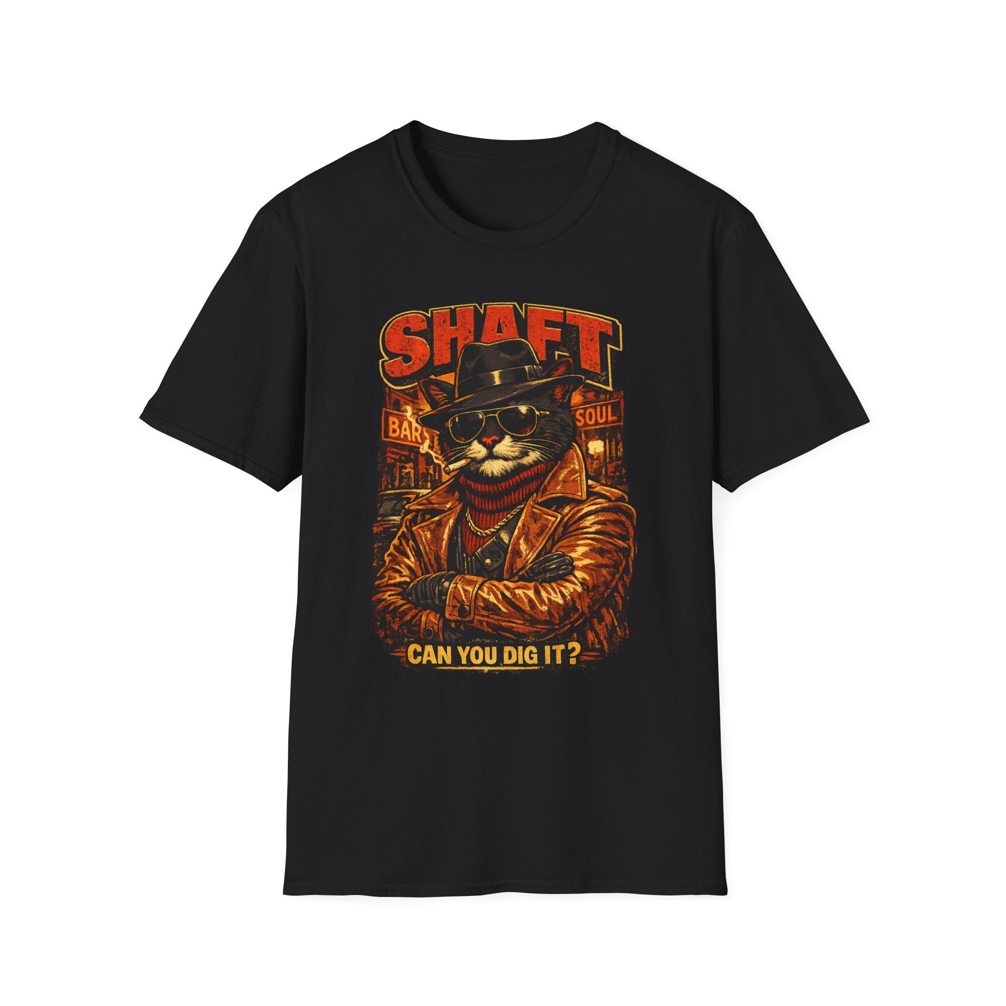 T-Shirt — Retro 'Shaft' Cat Design "Can You Dig It?" Vintage Blaxploitation Style