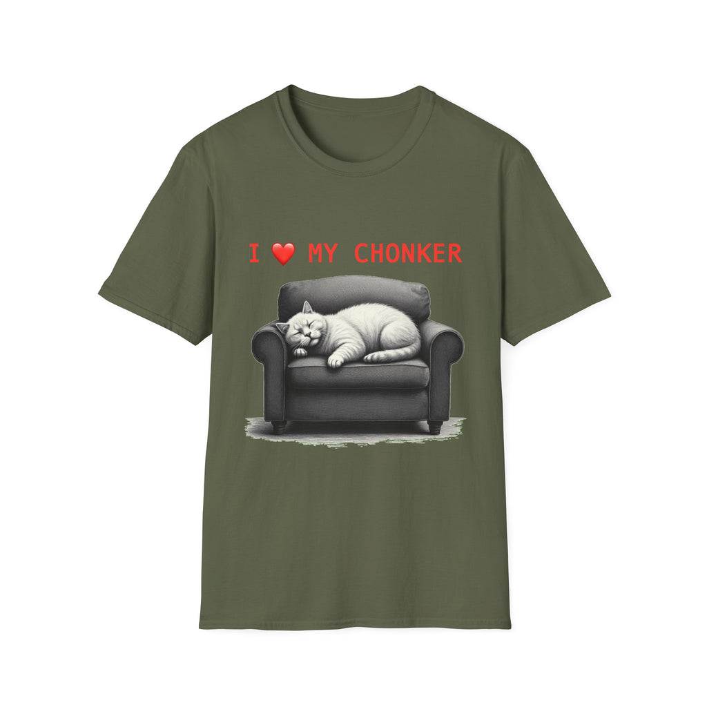 I Heart My Chonker Unisex Softstyle T-Shirt, Fat Cat Lover Tee, Plus Size Animal Shirt, Funny Kitty Graphic Top, Cat Mom/Dad Gift