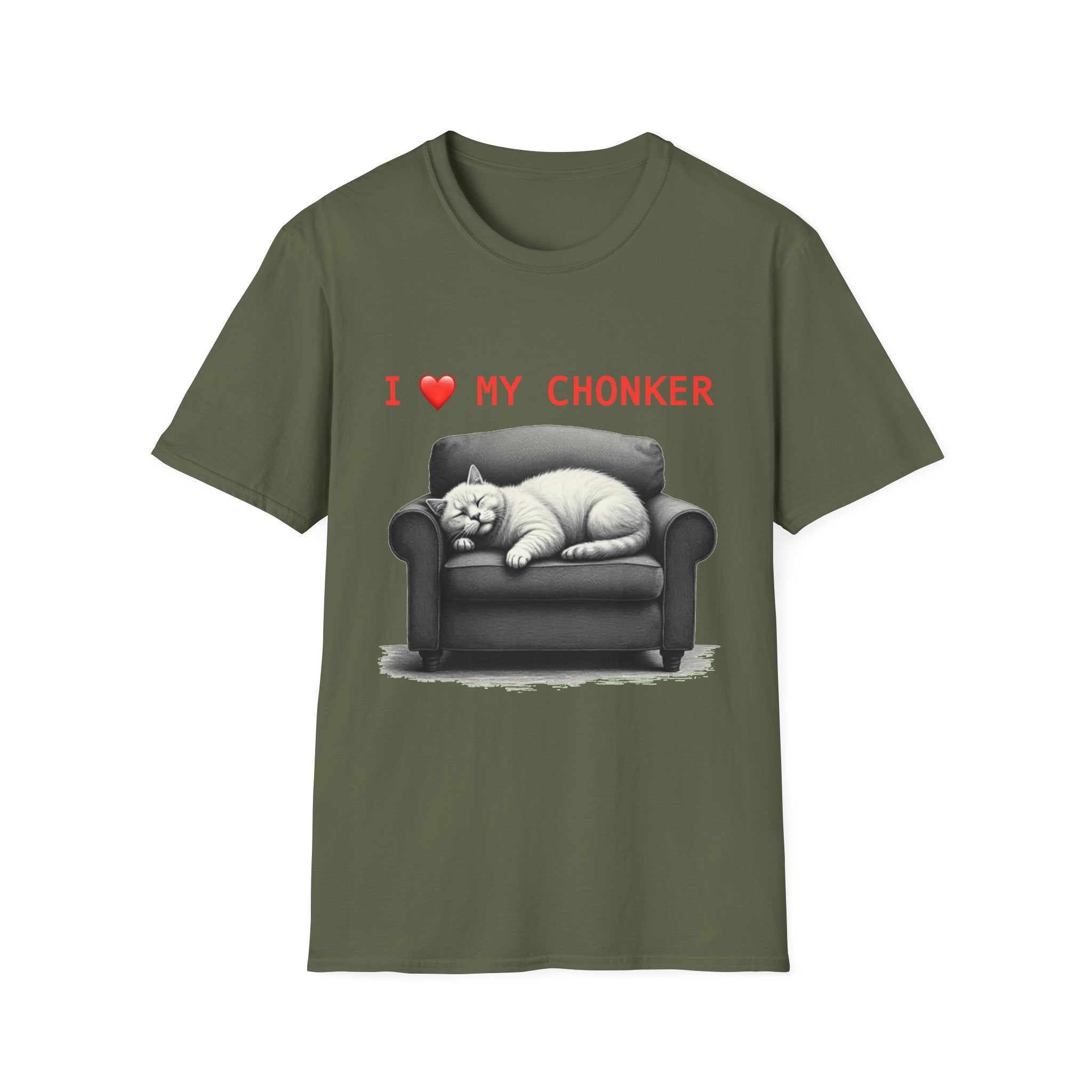 I Heart My Chonker Unisex Softstyle T-Shirt, Fat Cat Lover Tee, Plus Size Animal Shirt, Funny Kitty Graphic Top, Cat Mom/Dad Gift