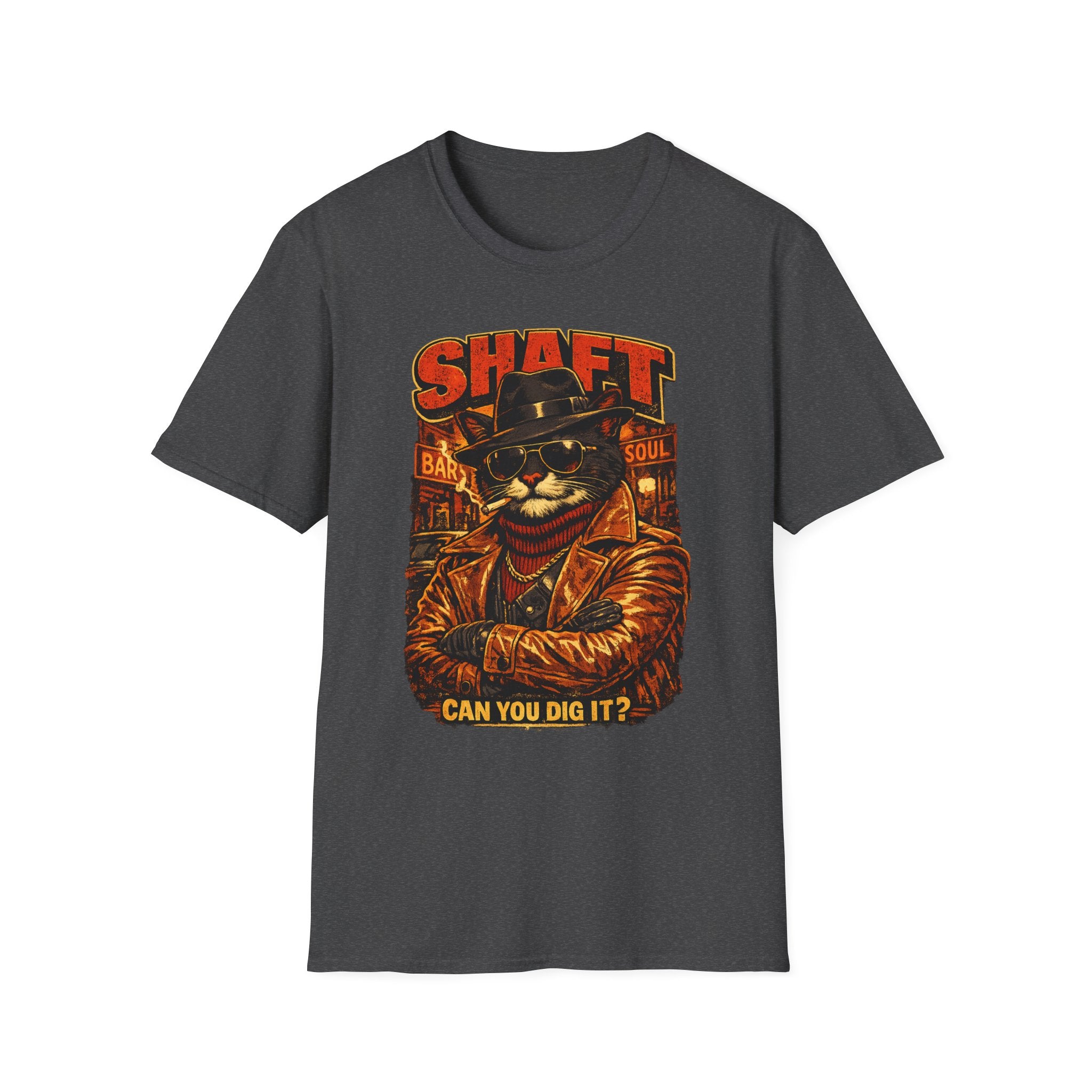 T-Shirt — Retro 'Shaft' Cat Design "Can You Dig It?" Vintage Blaxploitation Style