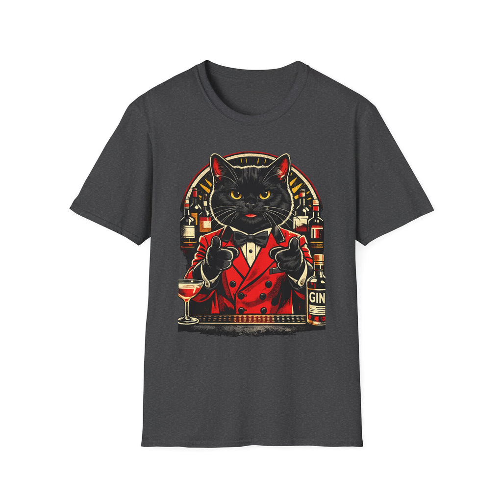 Isaac Cat Bartender T-Shirt — Vintage Gin Lounge Cat Design