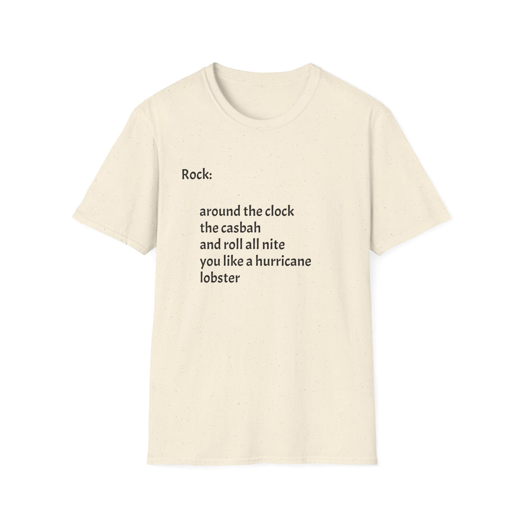 Lyrics Tee — Minimal 'Rock: around the clock the casbah' Song Lyric T-Shirt