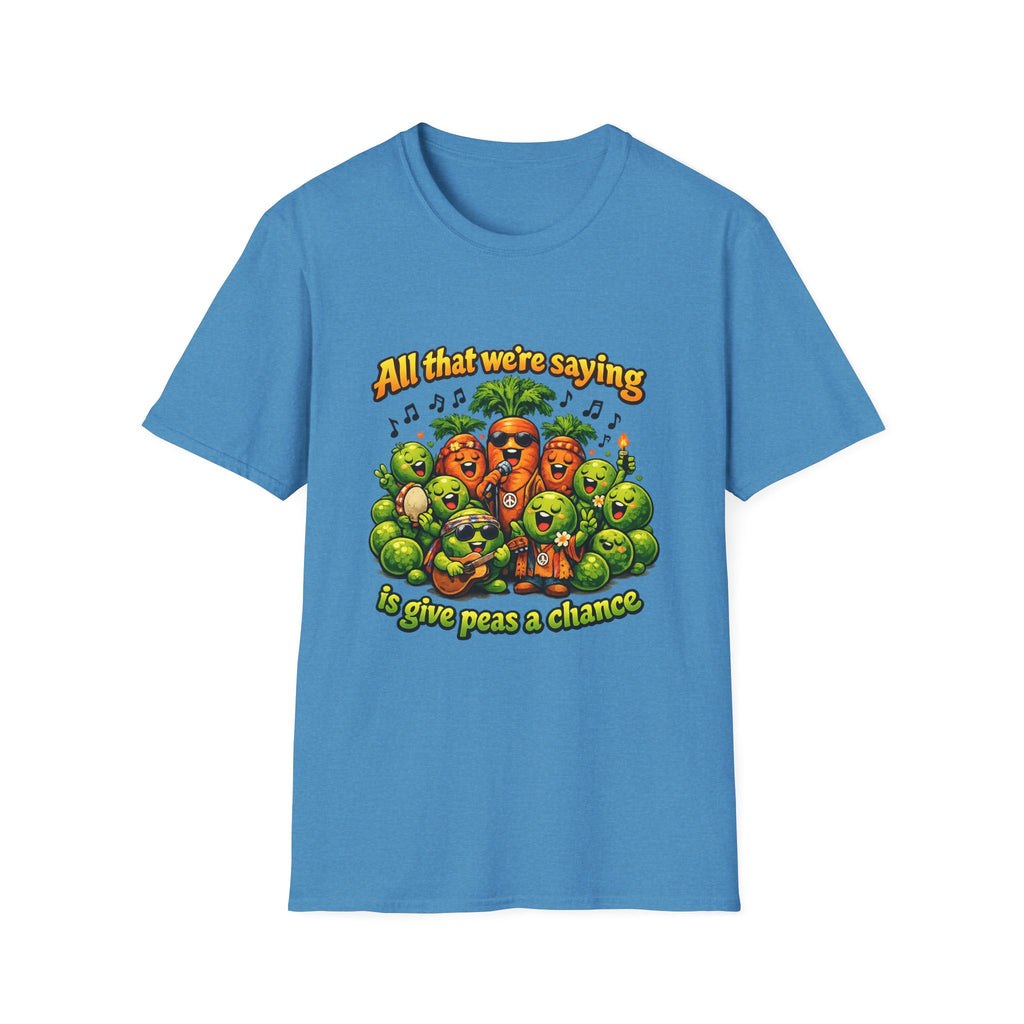 Give Peas a Chance Funny Vegetable Pun T-Shirt | Singing Peas & Carrots Retro Graphic Tee
