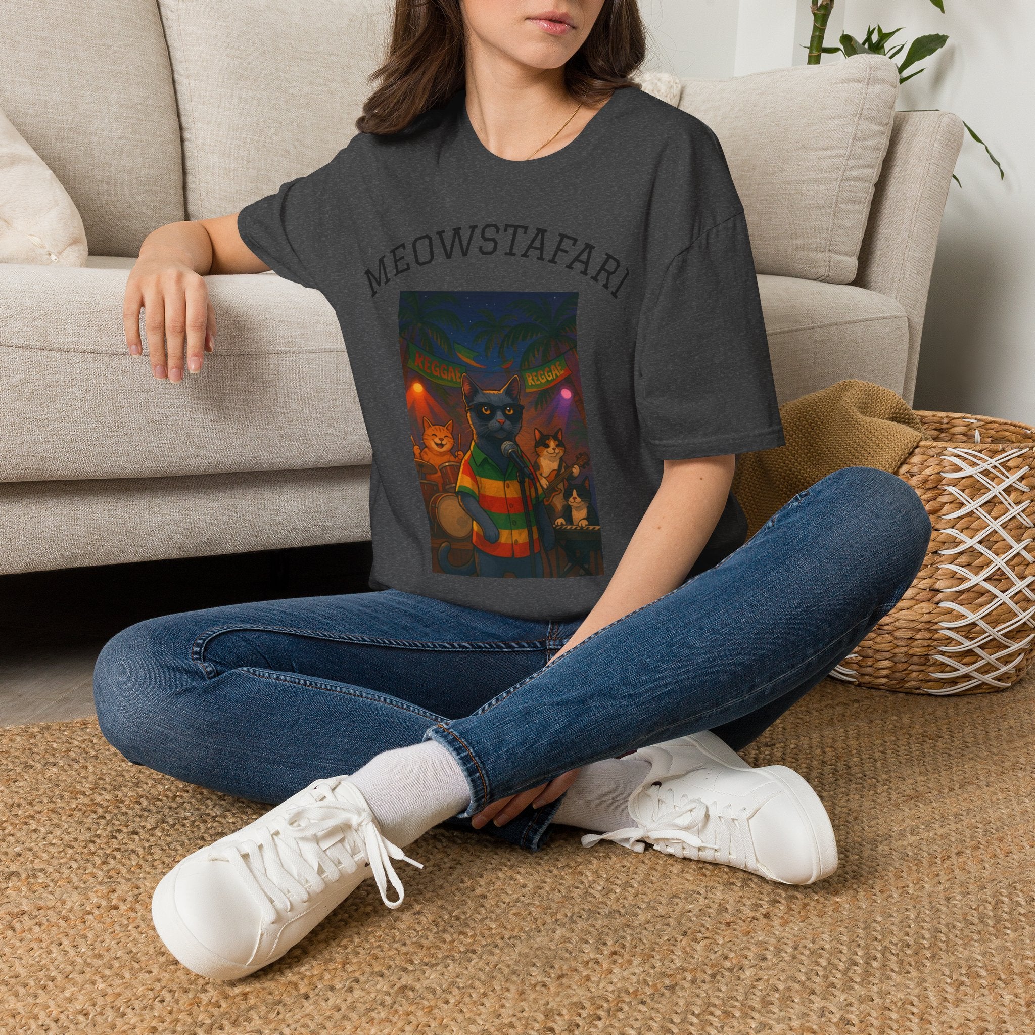 Reggae Cats Unisex Softstyle T-Shirt, Meowstafari Tee, Cat Lovers Shirt, Music Festival Apparel, Rasta Feline Top