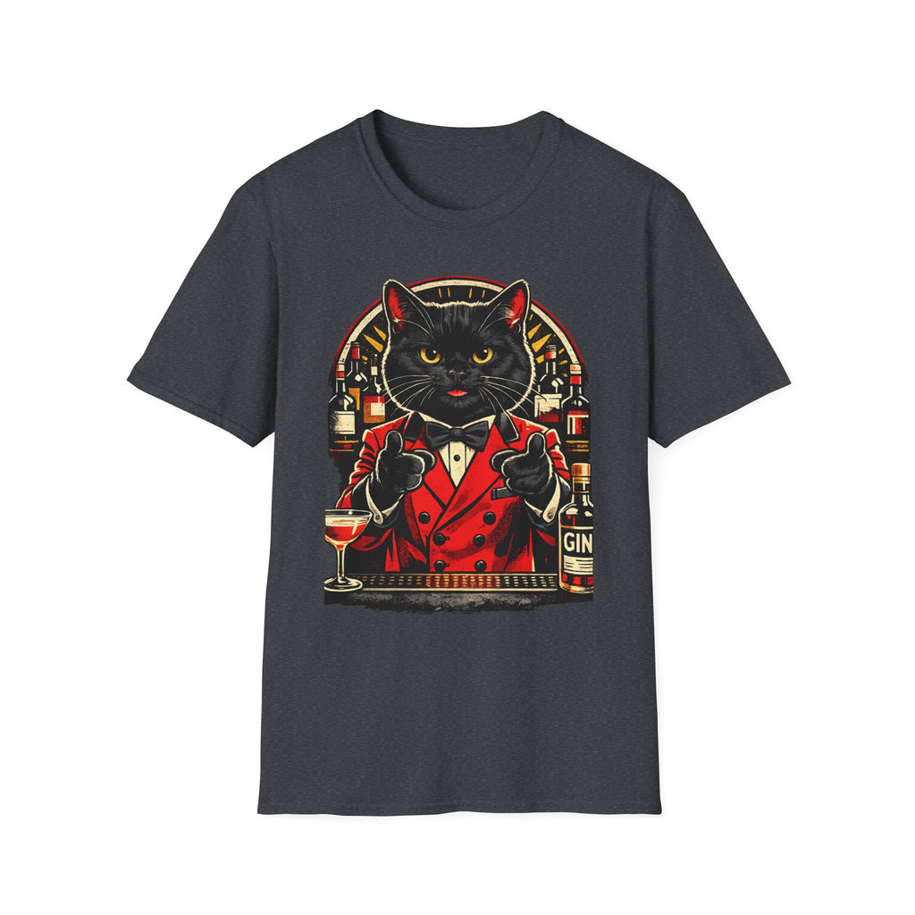 Isaac Cat Bartender T-Shirt — Vintage Gin Lounge Cat Design