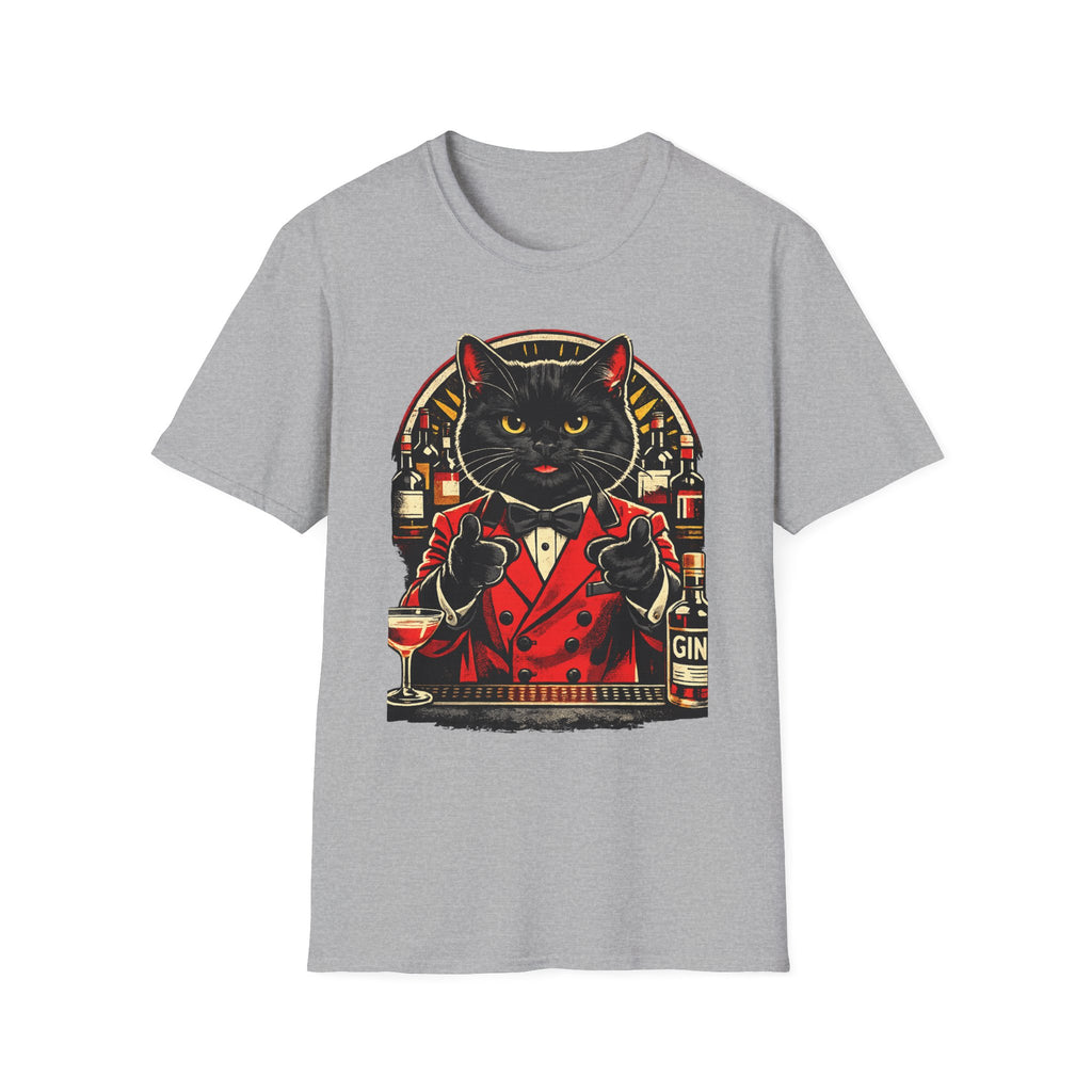 Isaac Cat Bartender T-Shirt — Vintage Gin Lounge Cat Design