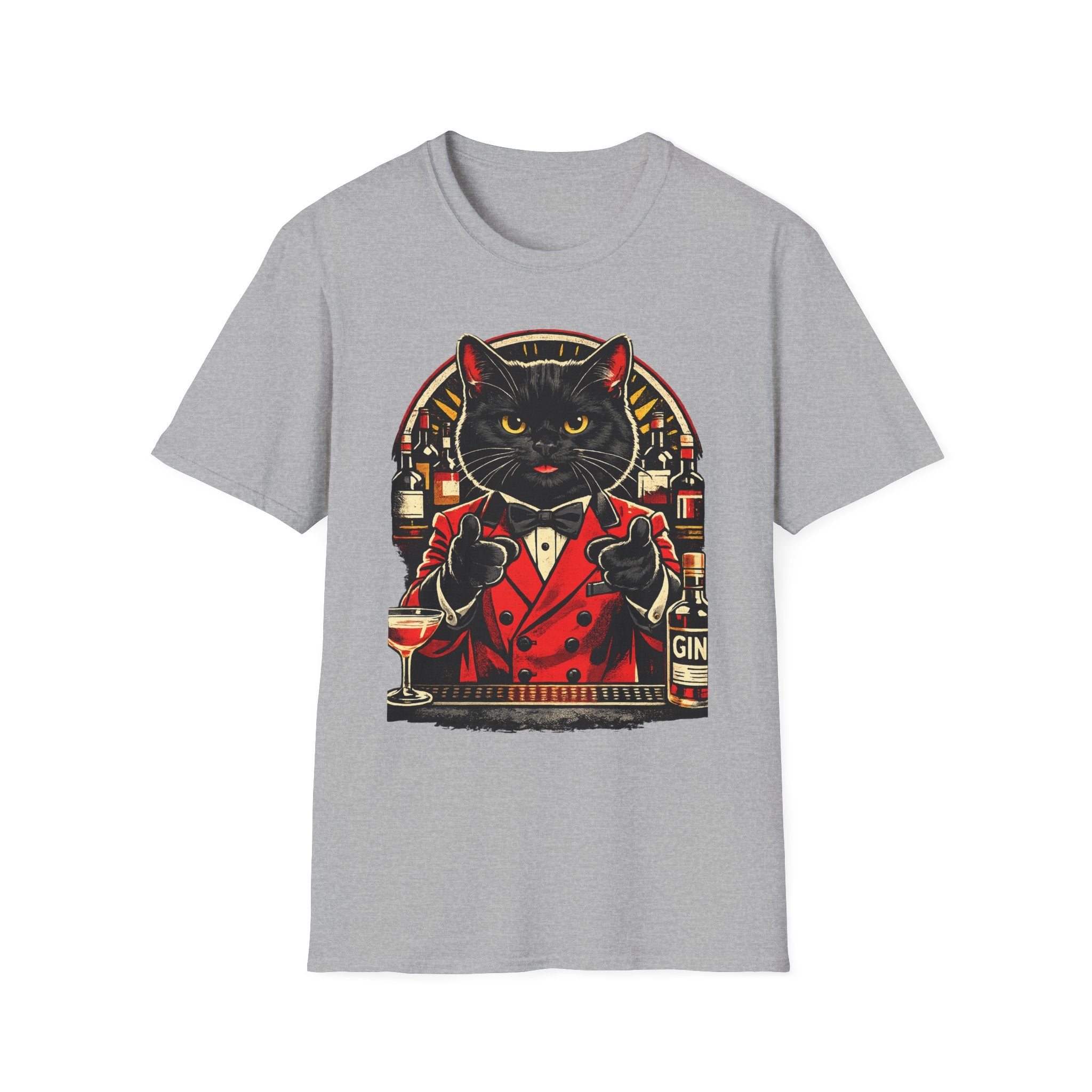 Isaac Cat Bartender T-Shirt — Vintage Gin Lounge Cat Design