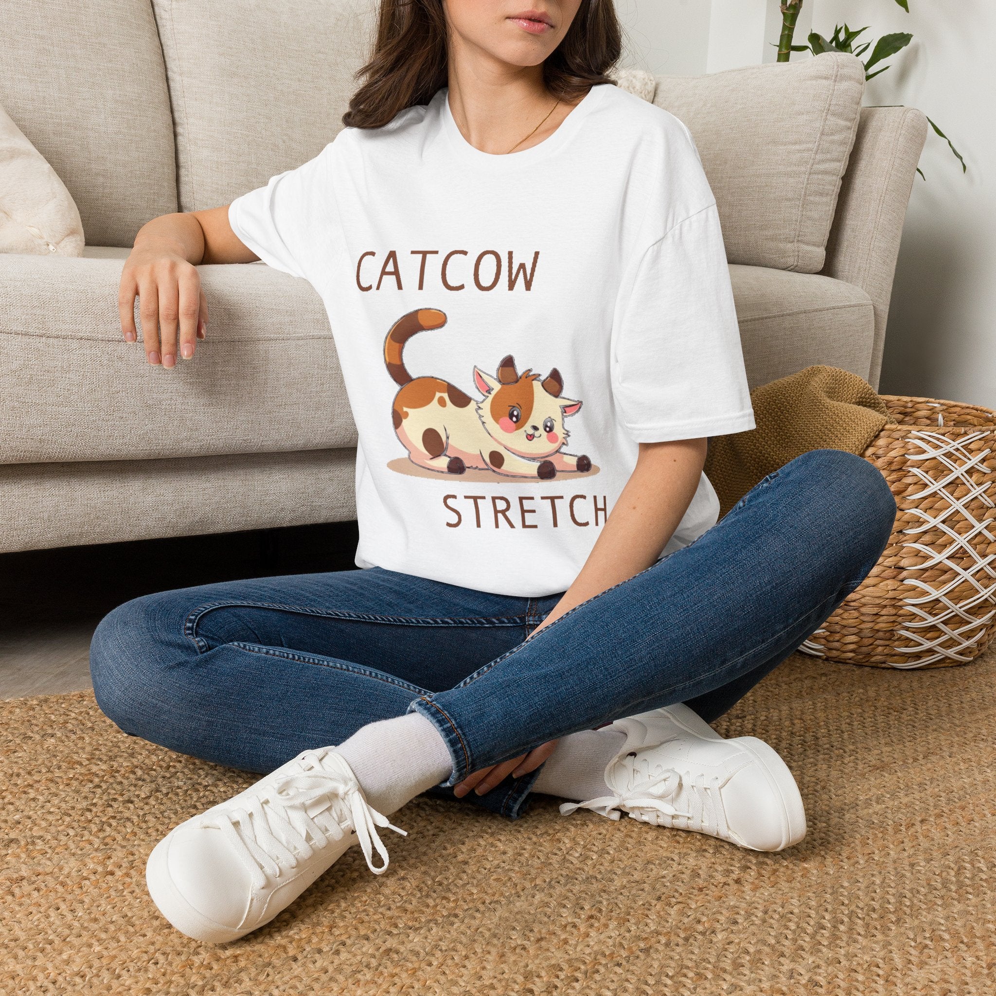 Catcow Stretch T-Shirt | Cute Calico Cat Illustration