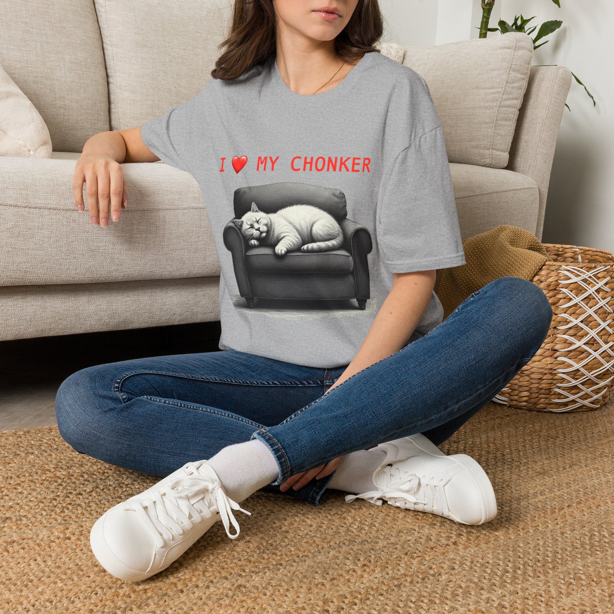 I Heart My Chonker Unisex Softstyle T-Shirt, Fat Cat Lover Tee, Plus Size Animal Shirt, Funny Kitty Graphic Top, Cat Mom/Dad Gift
