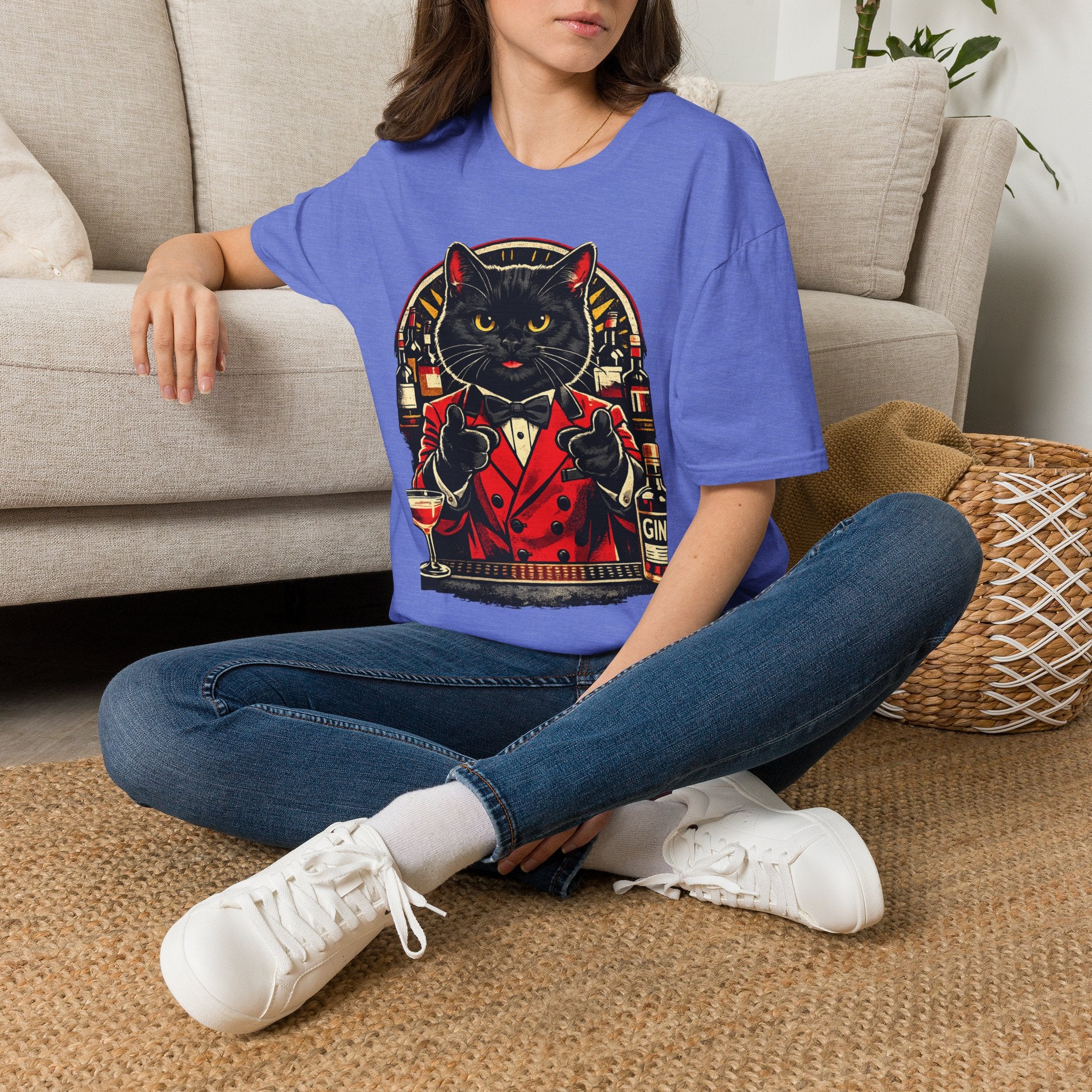 Isaac Cat Bartender T-Shirt — Vintage Gin Lounge Cat Design