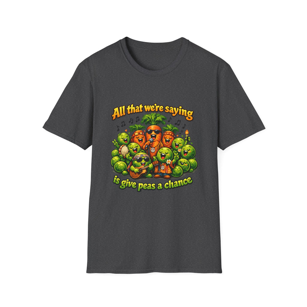 Give Peas a Chance Funny Vegetable Pun T-Shirt | Singing Peas & Carrots Retro Graphic Tee